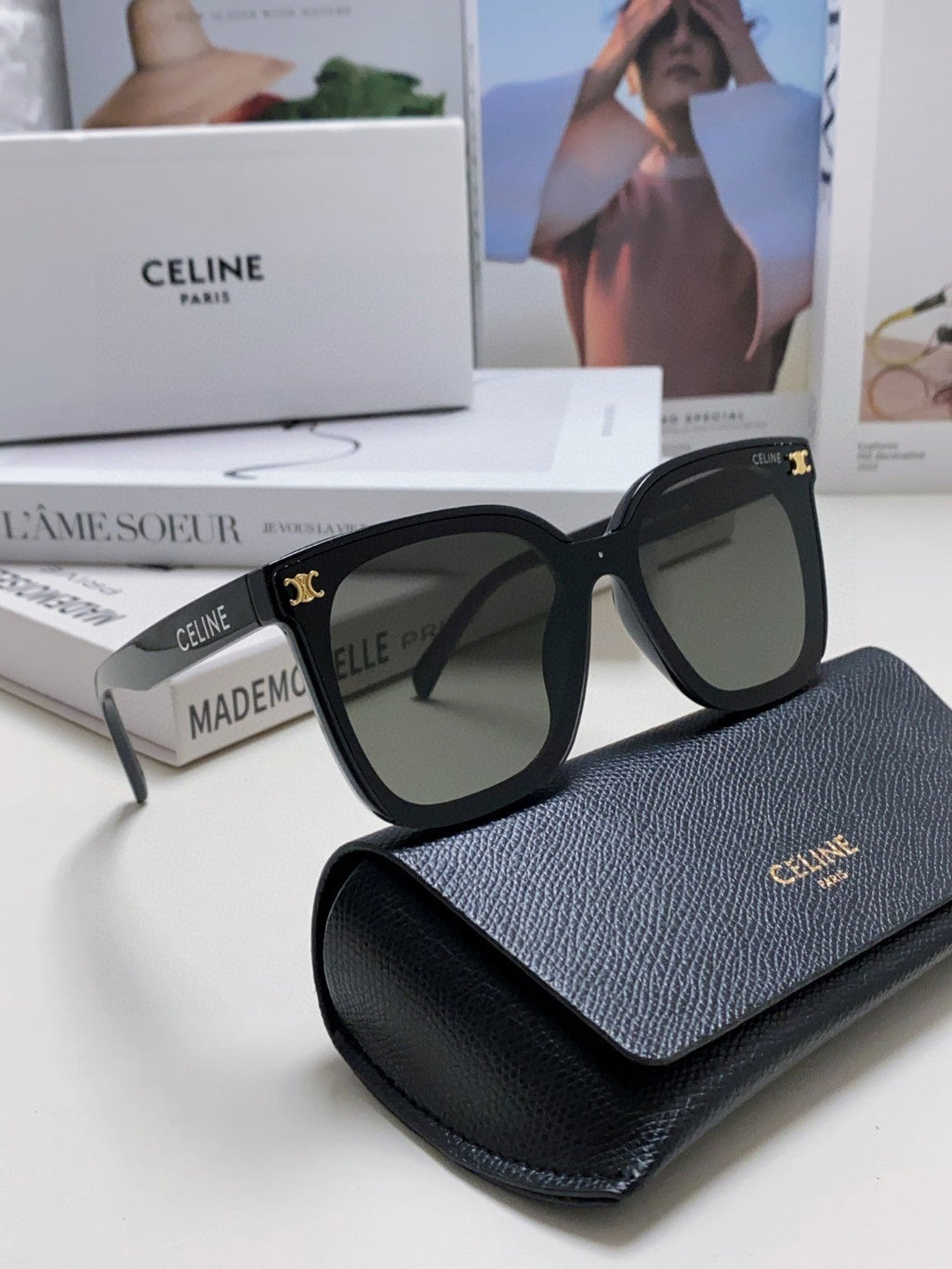 CELINE TRIOMPHE SUNGLASSES 552776 IN BLACK ACETATE TEXT LOGO
