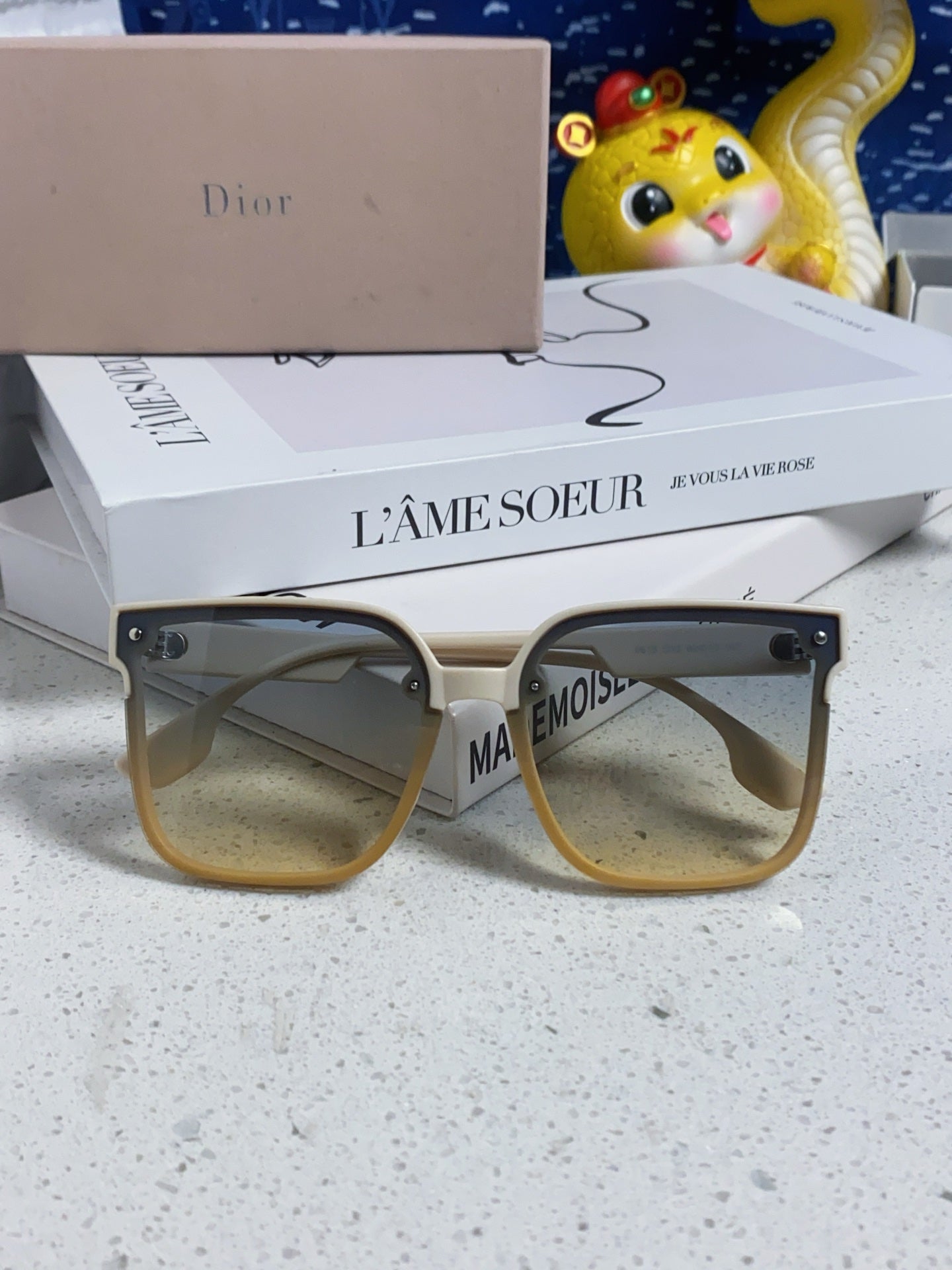 DIOR MONTAIGNE SUNGLASS 560858 IN IVORY ACETATE GREY YELLOW SMOKE LENSES