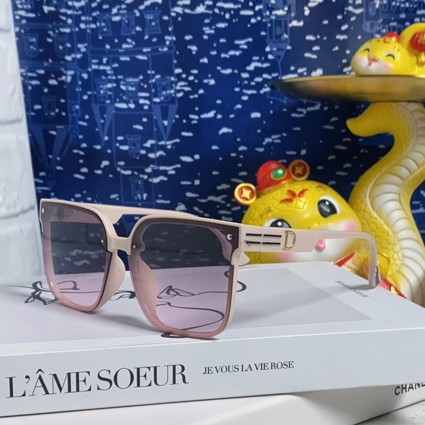 DIOR MONTAIGNE SUNGLASS 560859 IN BEIGE ACETATE PINK SMOKE LENSES