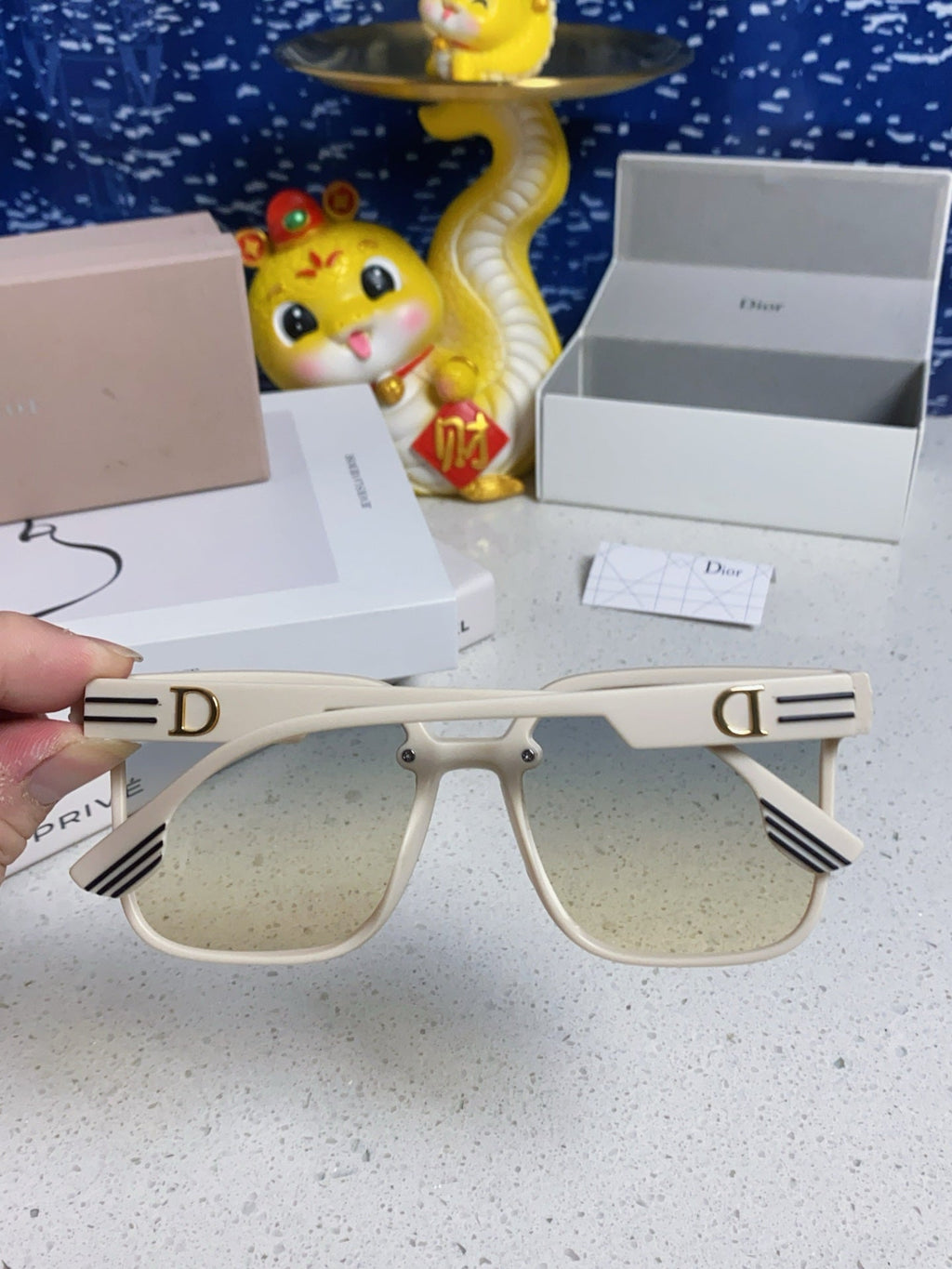 DIOR MONTAIGNE SUNGLASS 560858 IN IVORY ACETATE GREY YELLOW SMOKE LENSES