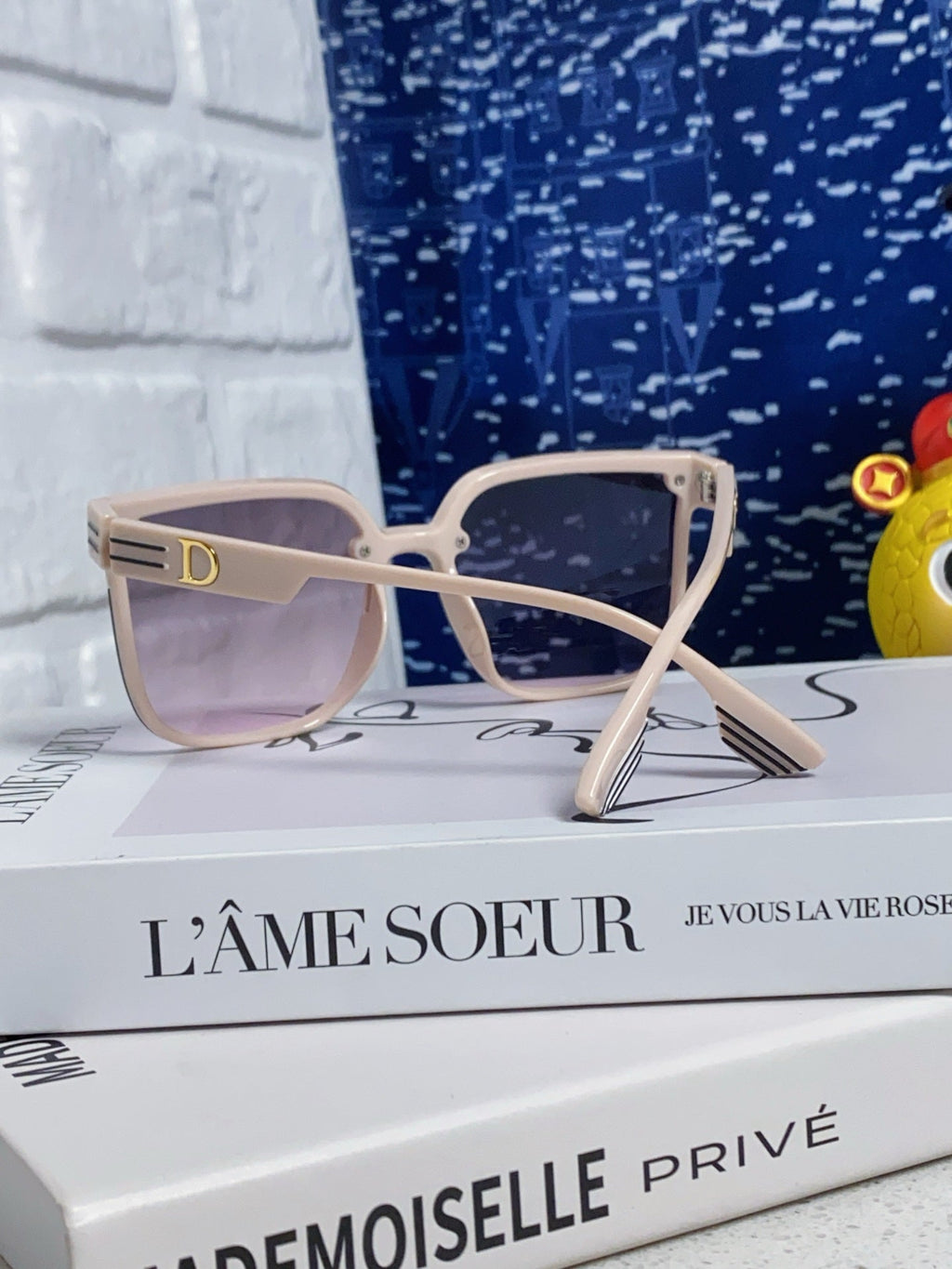 DIOR MONTAIGNE SUNGLASS 560859 IN BEIGE ACETATE PINK SMOKE LENSES