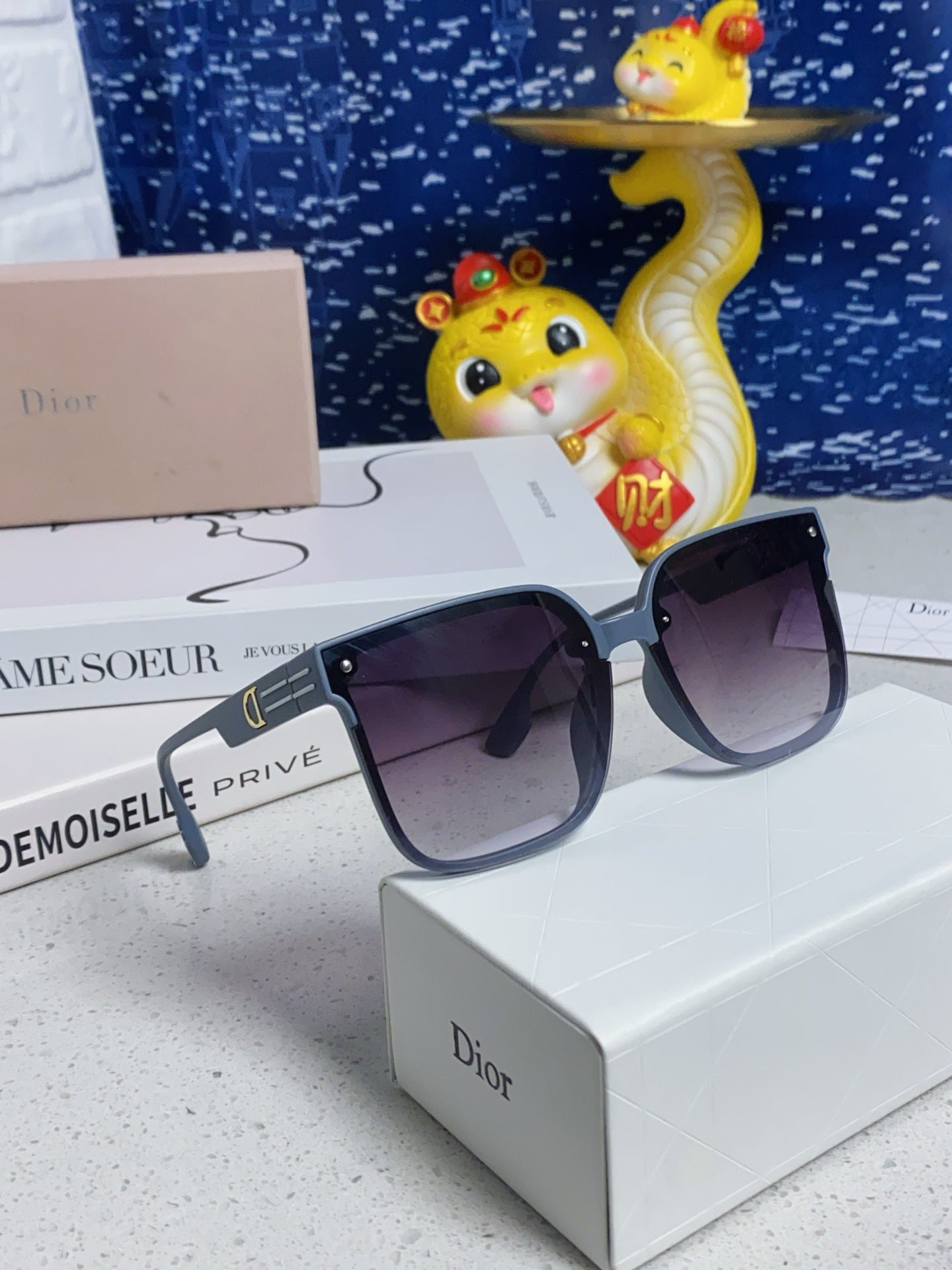DIOR MONTAIGNE SUNGLASS 560861 IN TAN BLUE ACETATE