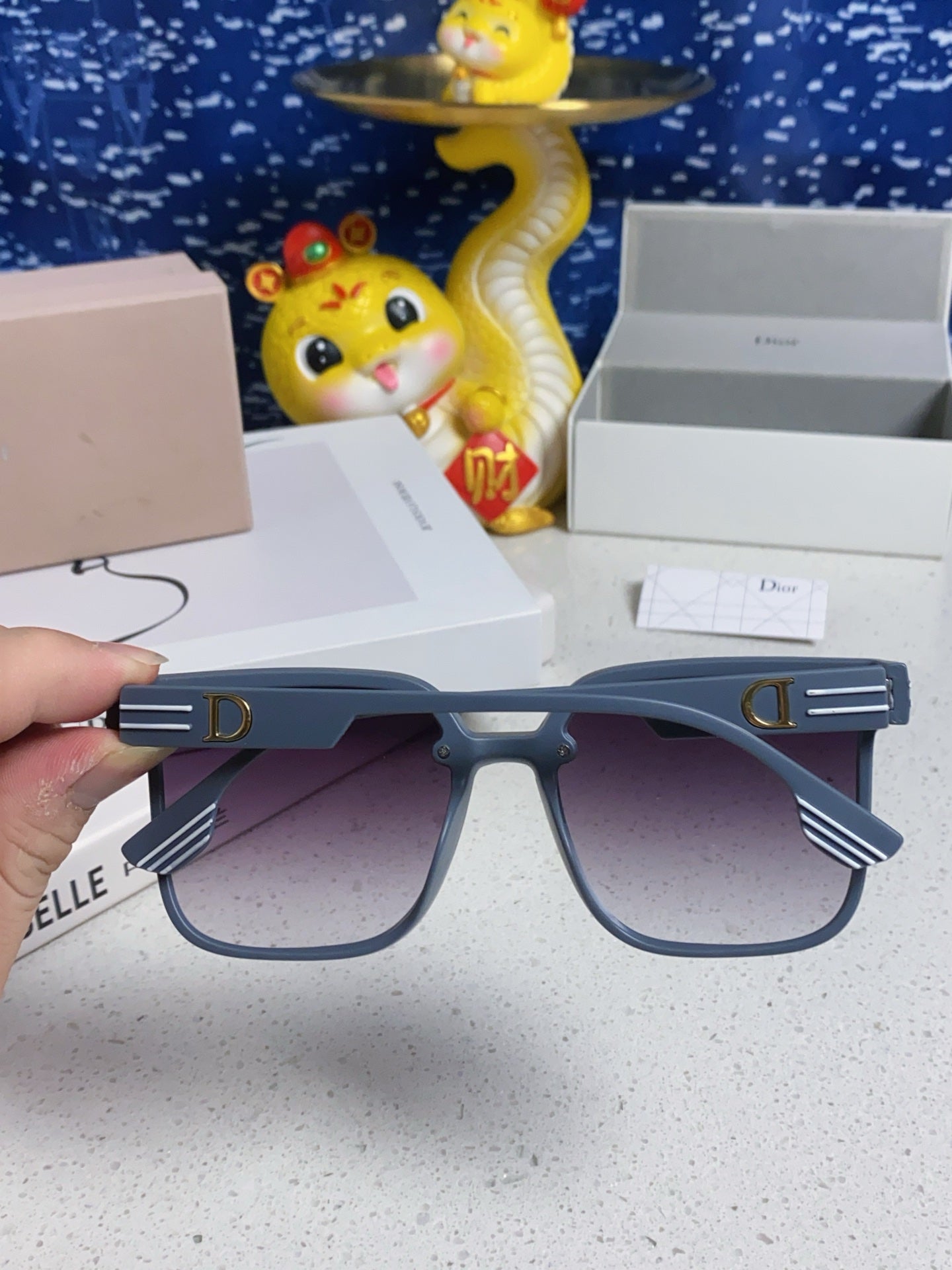 DIOR MONTAIGNE SUNGLASS 560861 IN TAN BLUE ACETATE