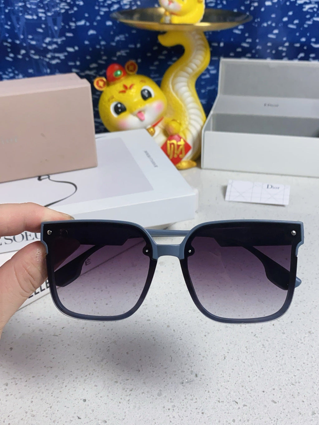 DIOR MONTAIGNE SUNGLASS 560861 IN TAN BLUE ACETATE