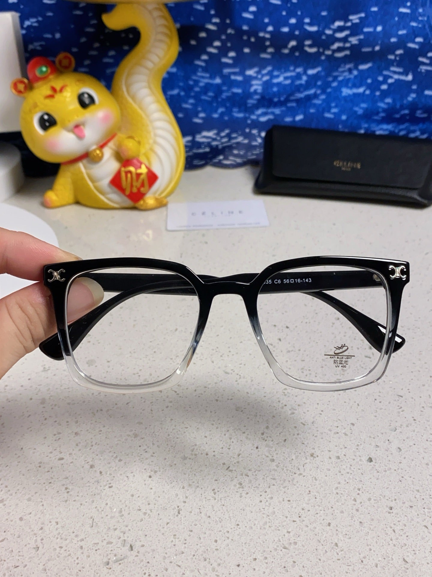 CELINE TRIOMPHE SUNGLASSES 563255 IN BLACK TO CLEAR ACETATE