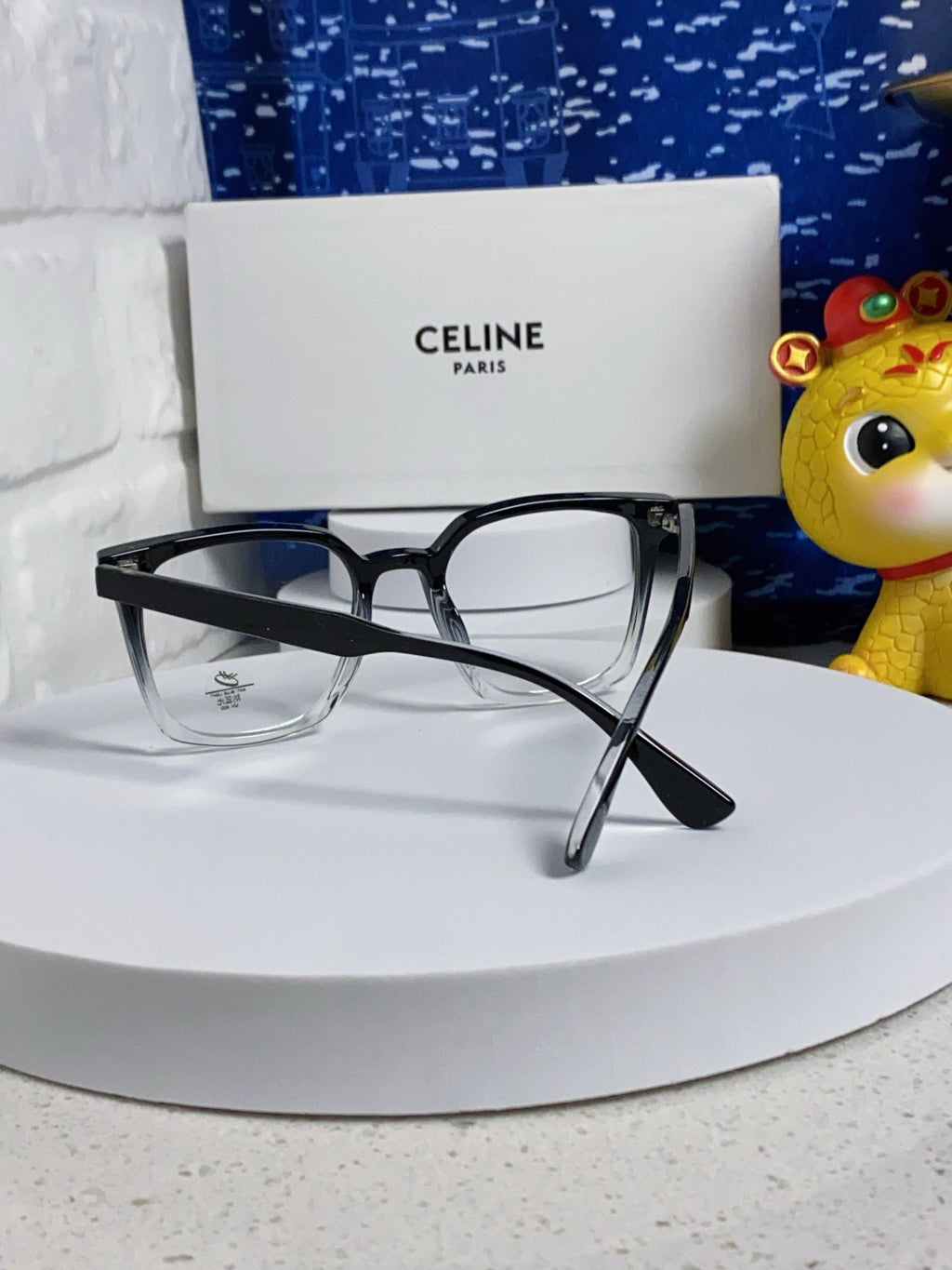 CELINE TRIOMPHE SUNGLASSES 563255 IN BLACK TO CLEAR ACETATE