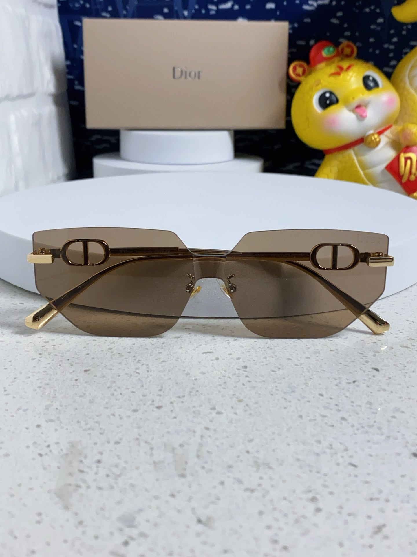 DIOR MONTAIGNE SUNGLASS 563193 IN GOLD METAL BROWN LENSES