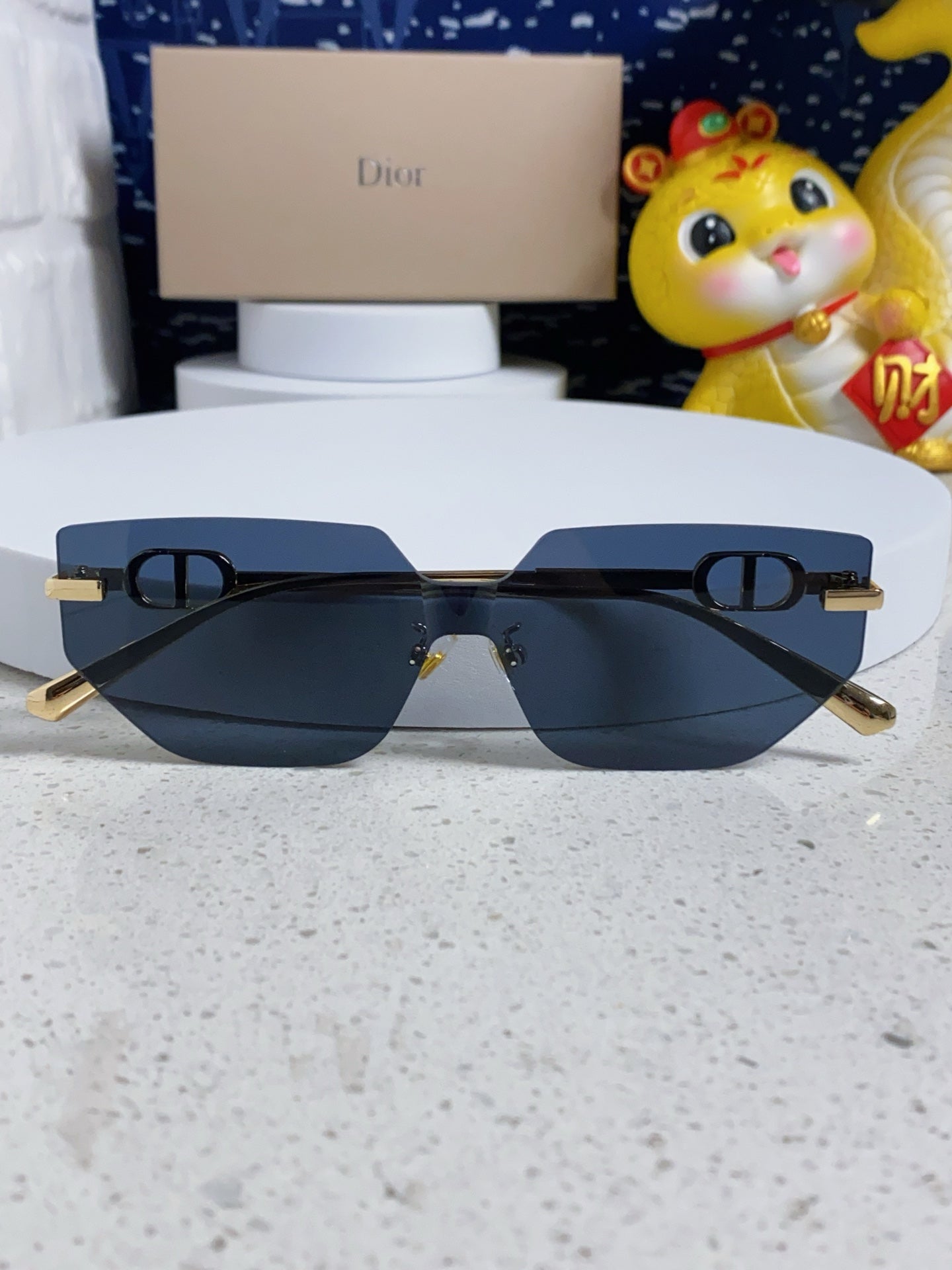 DIOR MONTAIGNE SUNGLASS 563194 IN GOLD METAL GREY LENSES