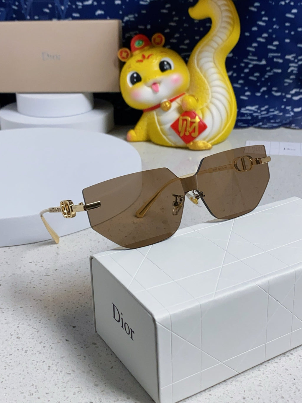 DIOR MONTAIGNE SUNGLASS 563193 IN GOLD METAL BROWN LENSES