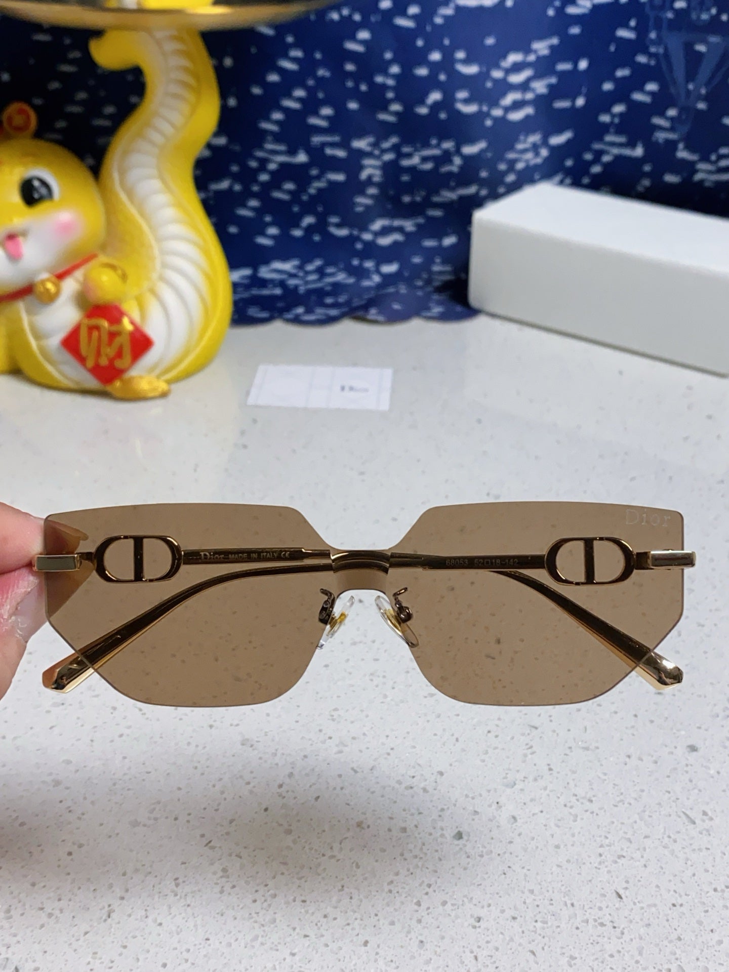 DIOR MONTAIGNE SUNGLASS 563193 IN GOLD METAL BROWN LENSES
