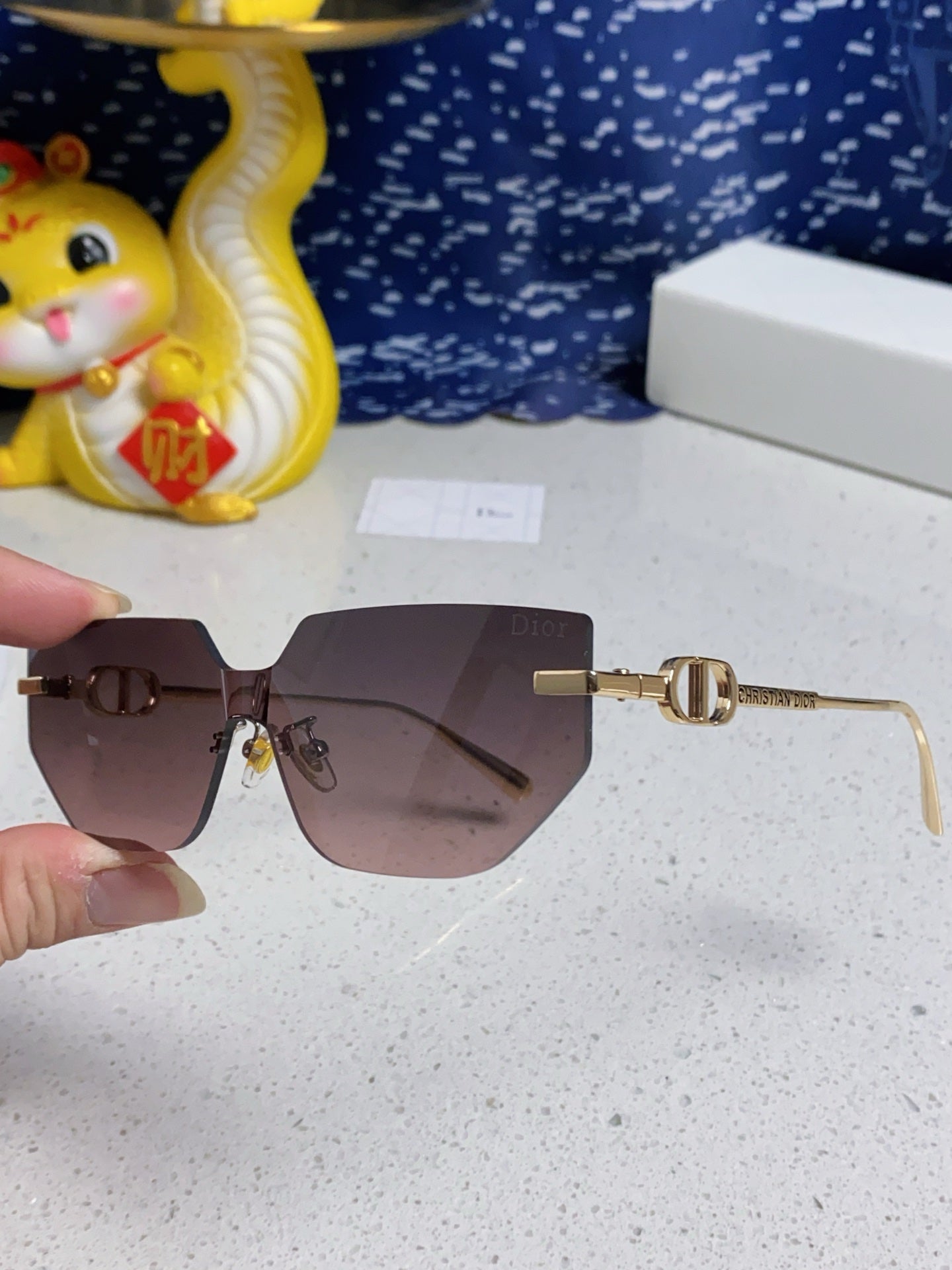 DIOR MONTAIGNE SUNGLASS 563192 IN GOLD METAL BROWN SMOKE LENSES