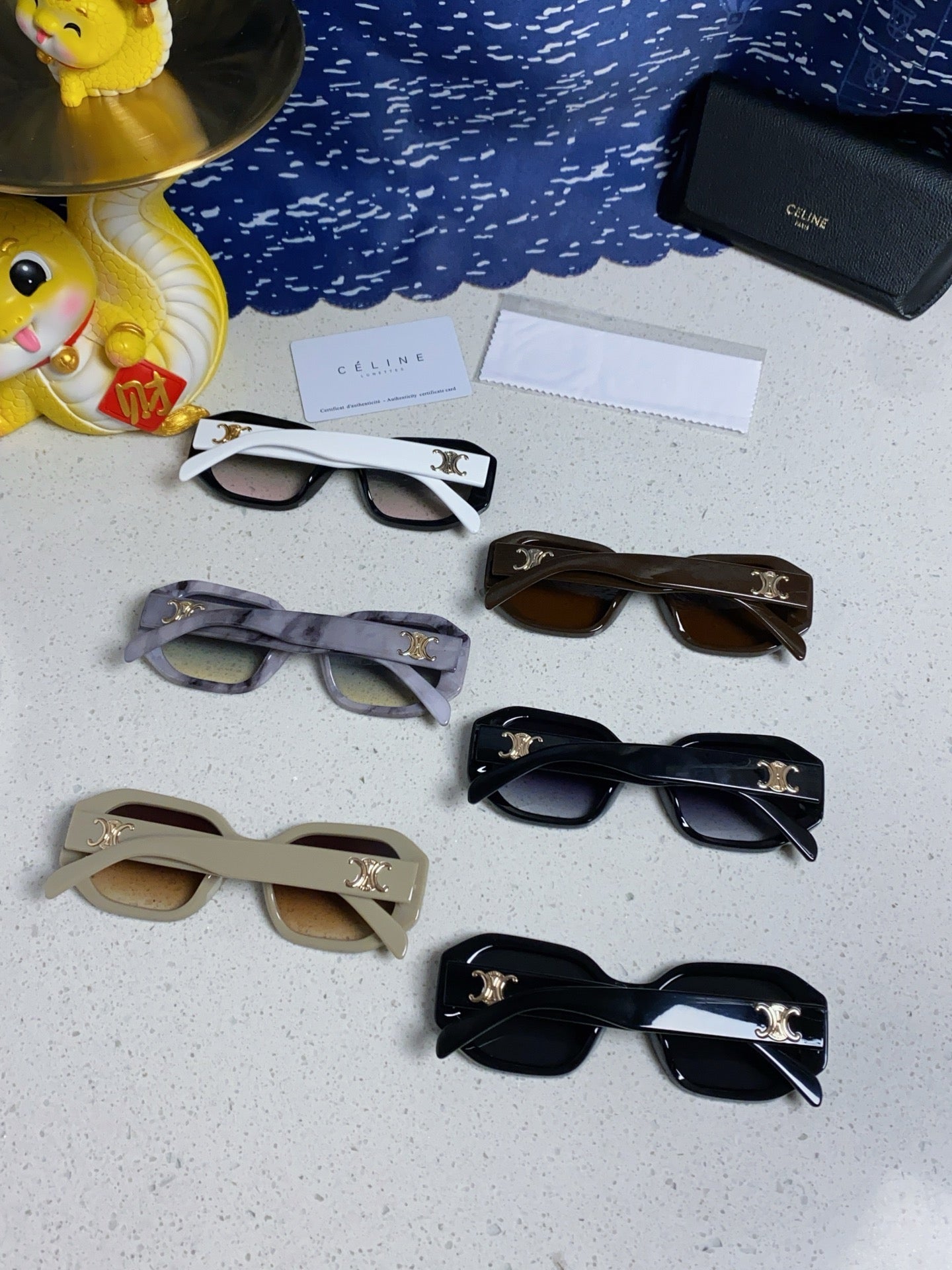 CELINE TRIOMPHE SQUARE SUNGLASS 566739 IN BLACK AND WHITE ACETATE