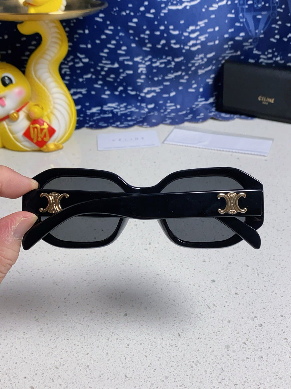 CELINE TRIOMPHE SQUARE SUNGLASS 566744 IN BLACK ACETATE