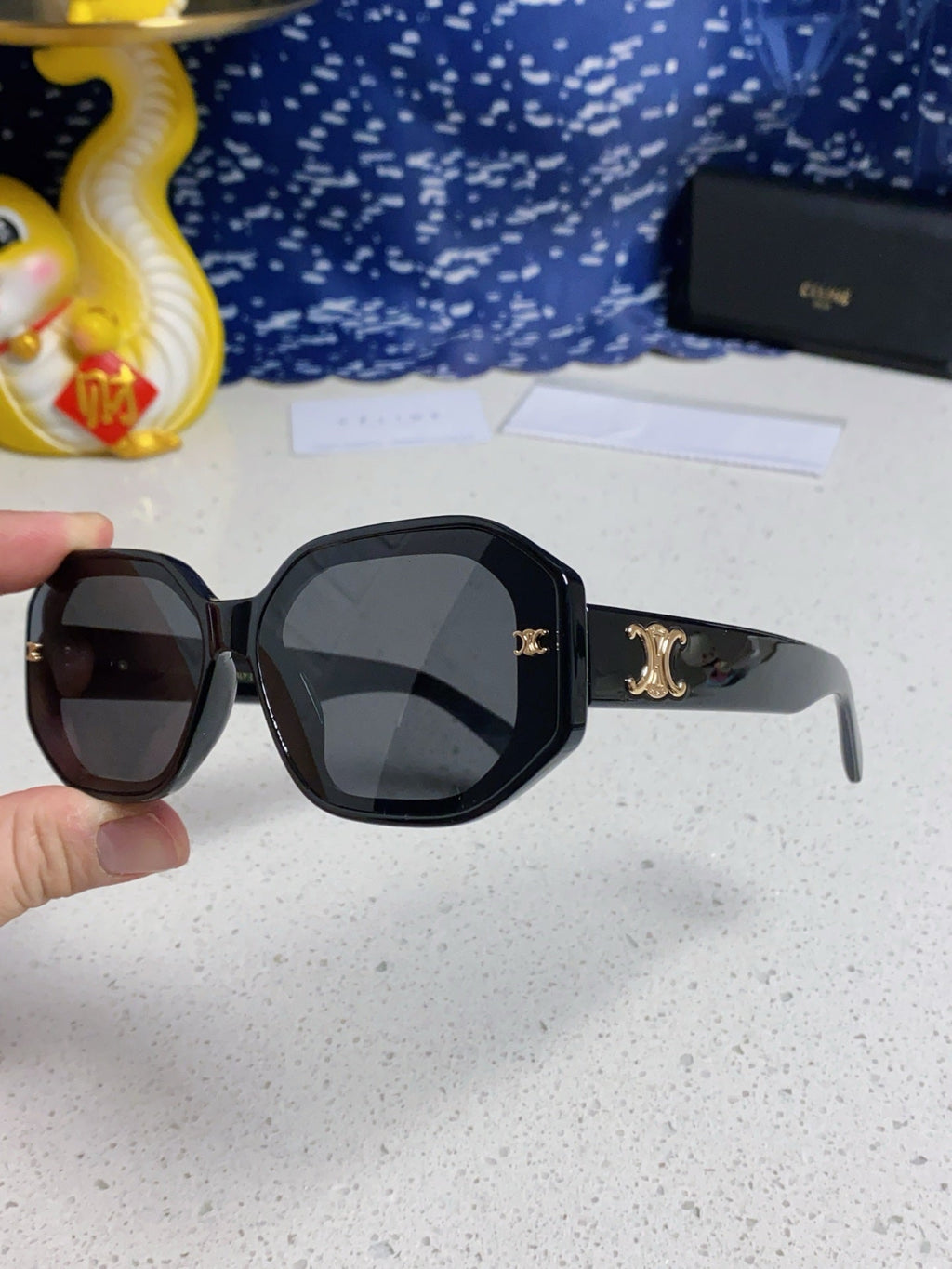 CELINE TRIOMPHE SQUARE SUNGLASS 566744 IN BLACK ACETATE