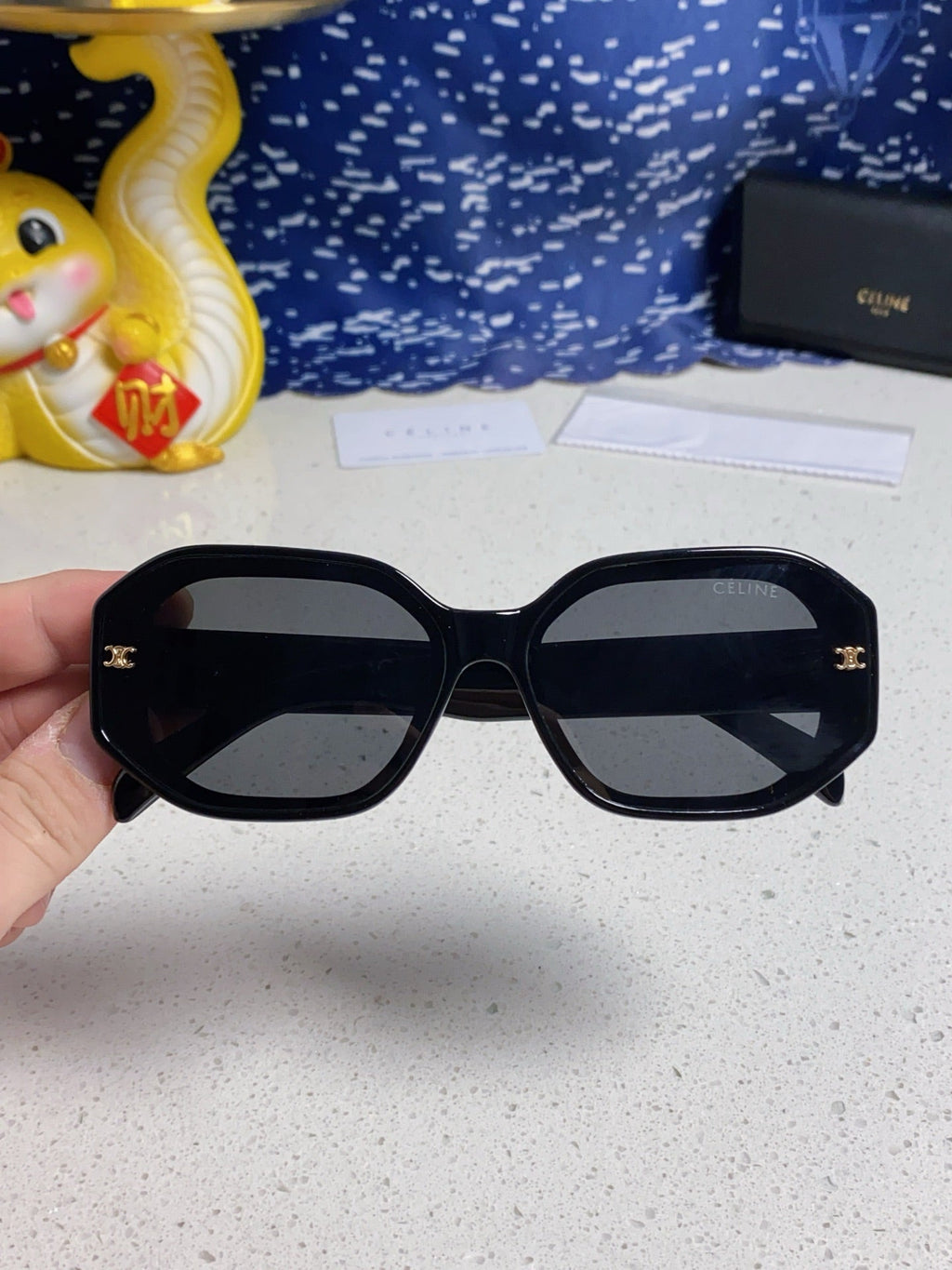 CELINE TRIOMPHE SQUARE SUNGLASS 566744 IN BLACK ACETATE
