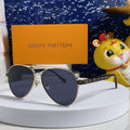 LOUIS VUITTON PILOT SUNGLASSES 571635 IN GOLD METAL BLACK LENSES MONOGRAM LOGO
