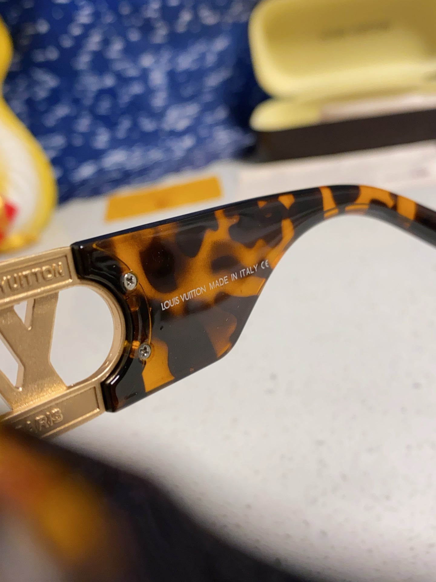 LOUIS VUITTON LINK SQUARE SUNGLASSES 570275 IN HAVANA ACETATE GOLD LOGO