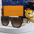 LOUIS VUITTON LINK SQUARE SUNGLASSES 570275 IN HAVANA ACETATE GOLD LOGO