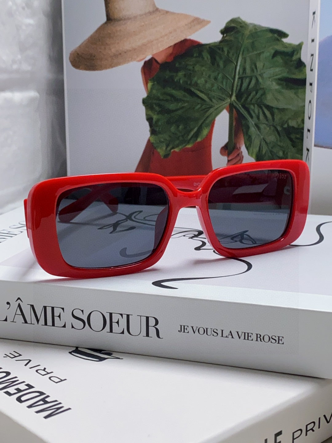 DIOR MONTAIGNE SUNGLASS 571592 IN RED ACETATE TEXT LOGO