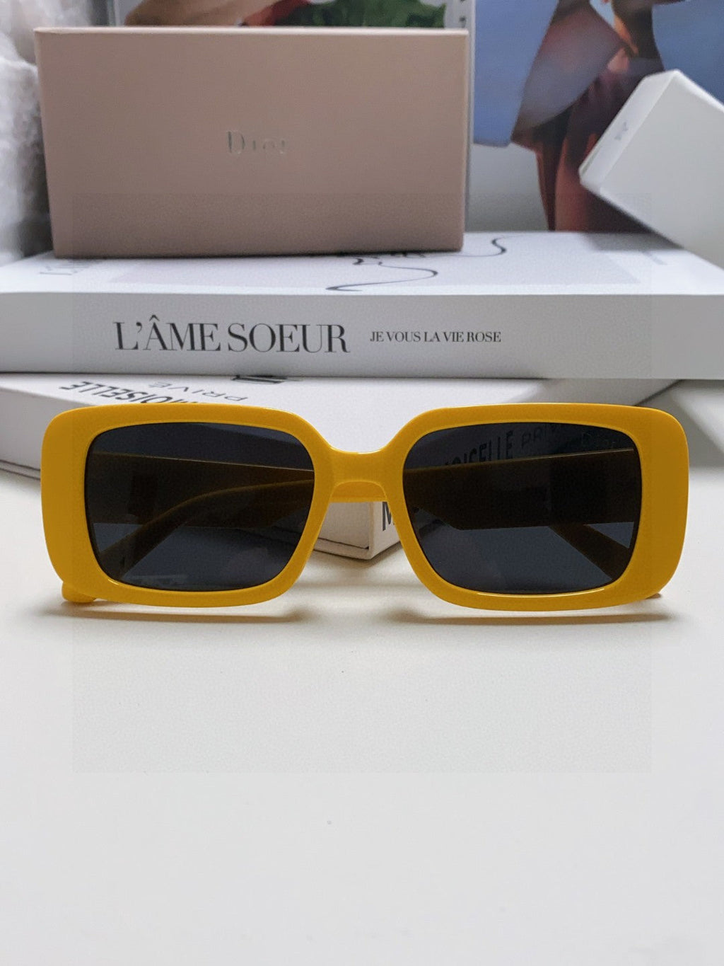 DIOR MONTAIGNE SUNGLASS 571593 IN YELLOW ACETATE TEXT LOGO