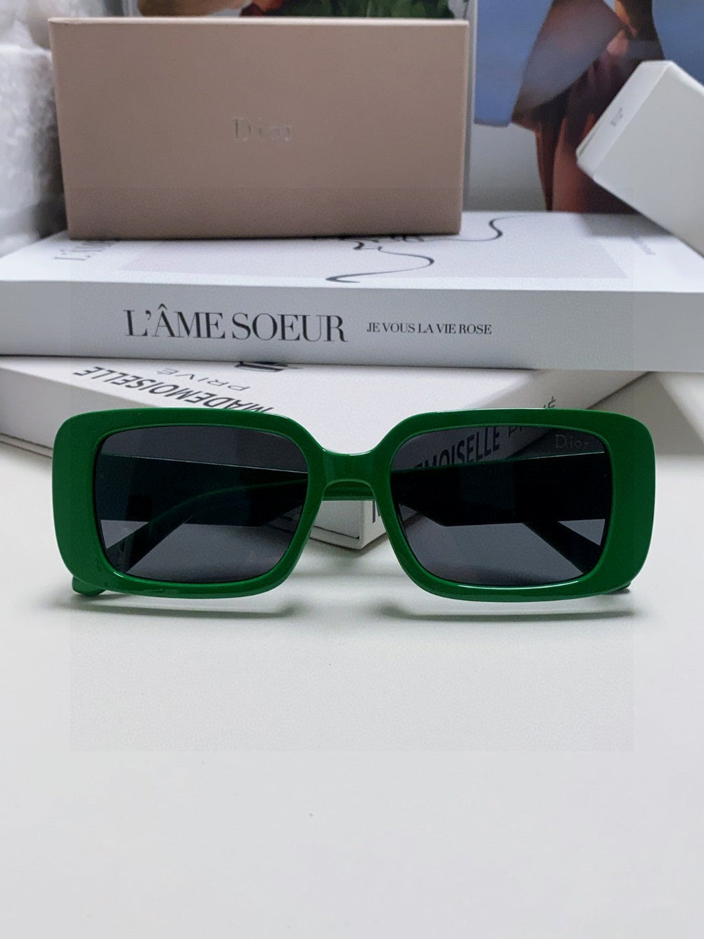 DIOR MONTAIGNE SUNGLASS 571594 IN GREEN ACETATE TEXT LOGO