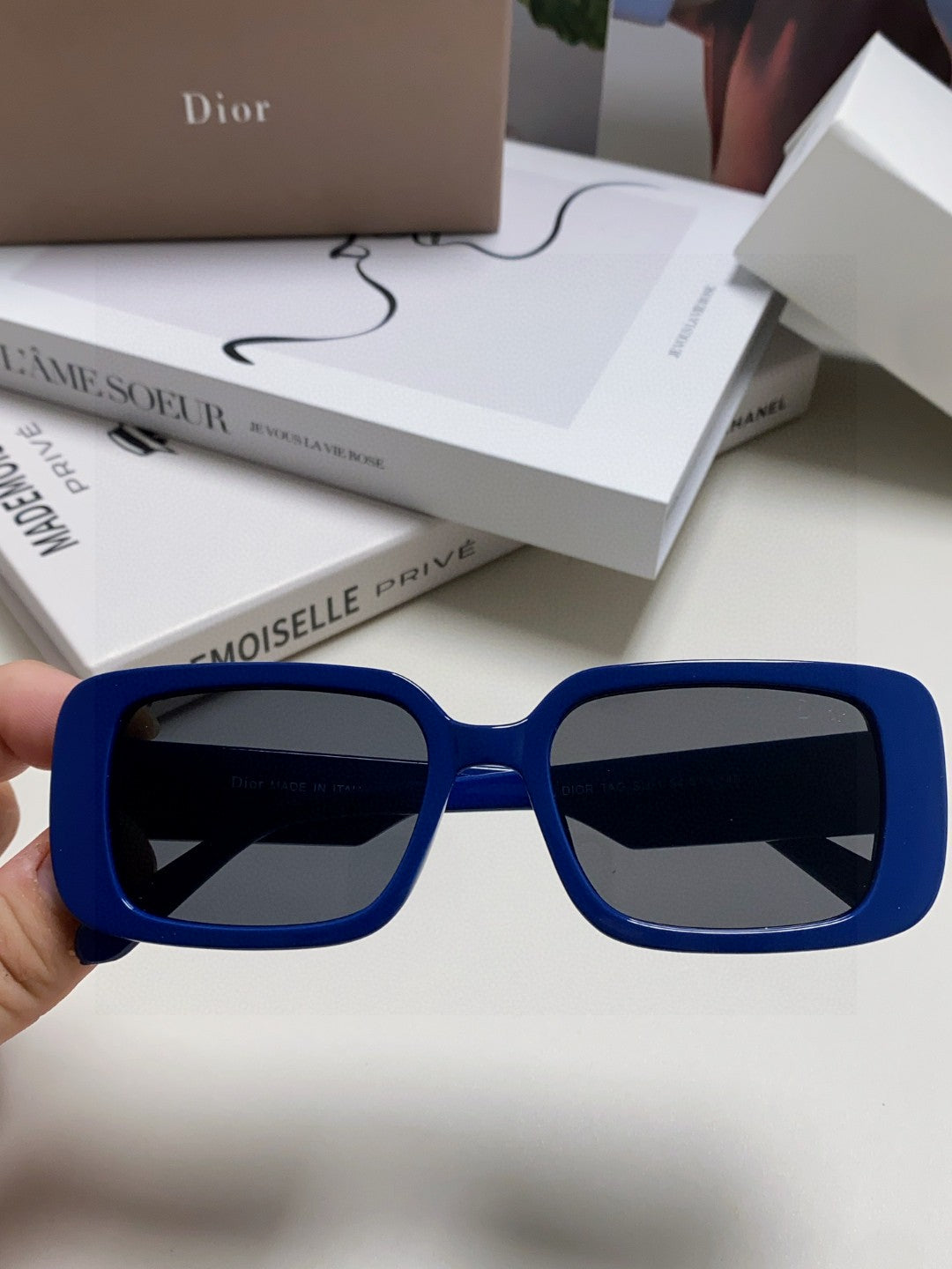 DIOR MONTAIGNE SUNGLASS 571595 IN BLUE ACETATE TEXT LOGO
