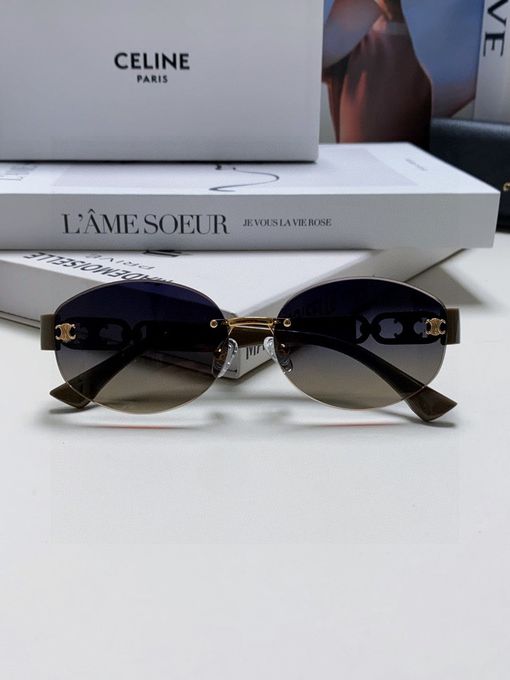 CELINE TRIOMPHE SUNGLASSES 573246 IN TAUPE BROWN METAL GRADIENT SMOKE LENSES