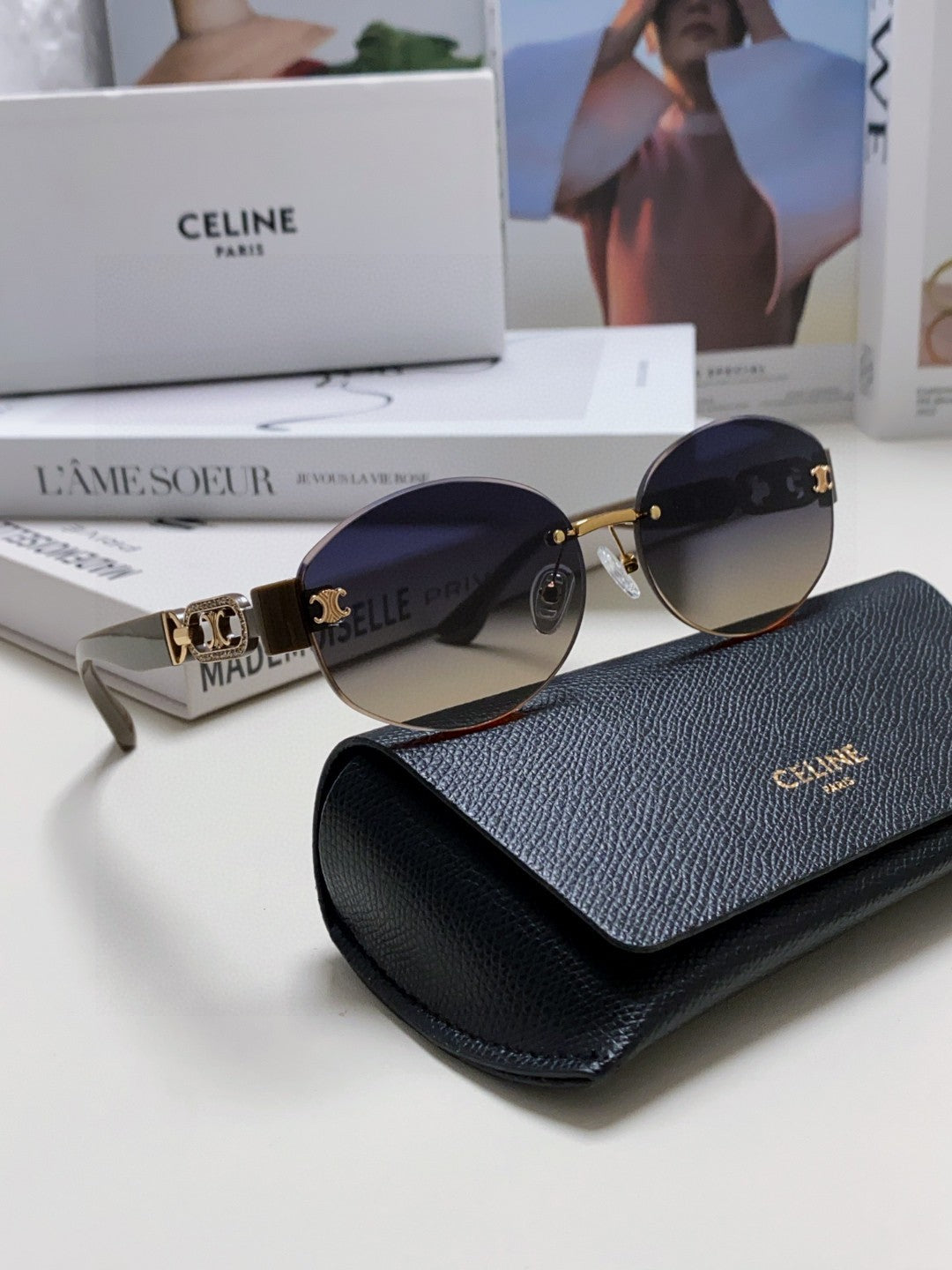 CELINE TRIOMPHE SUNGLASSES 573246 IN TAUPE BROWN METAL GRADIENT SMOKE LENSES