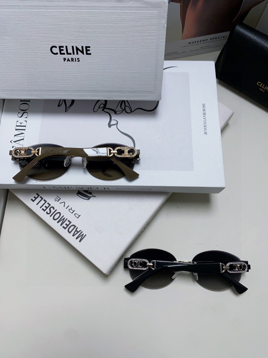 CELINE TRIOMPHE SUNGLASSES 573246 IN TAUPE BROWN METAL GRADIENT SMOKE LENSES