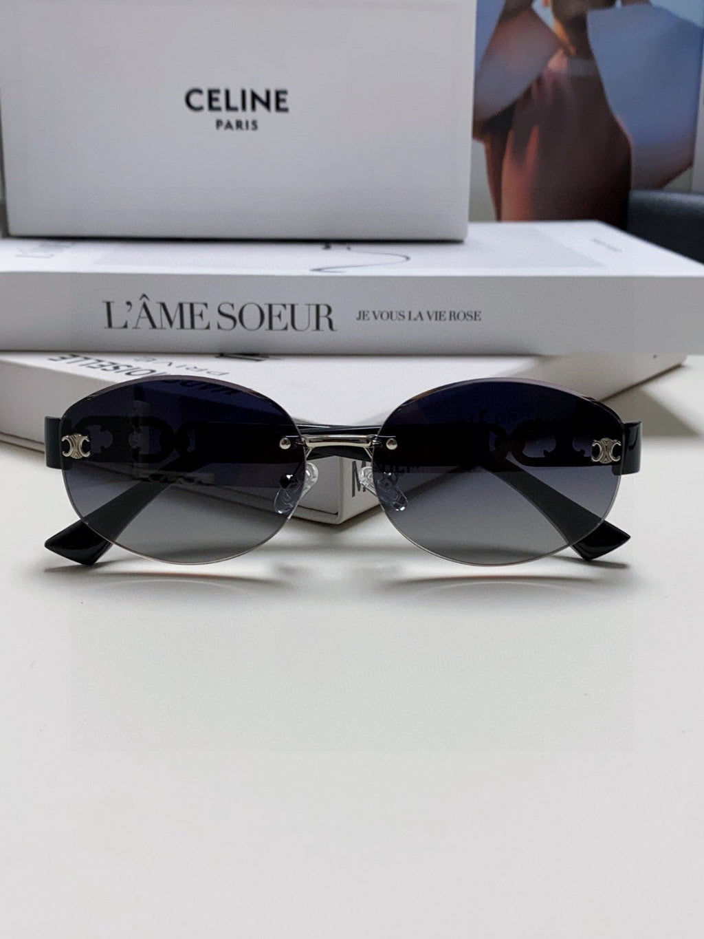 CELINE TRIOMPHE SUNGLASSES 573247 IN METAL GRADIENT SMOKE LENSES