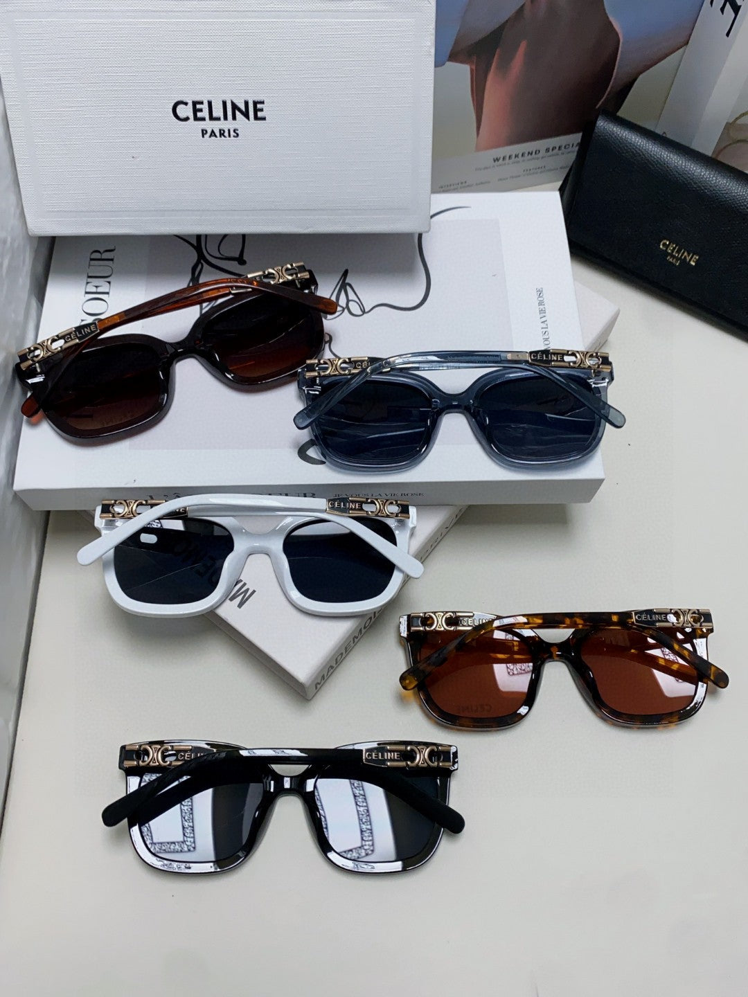 CELINE TRIOMPHE SUNGLASSES 573248 IN BROWN ACETATE METAL LOGO