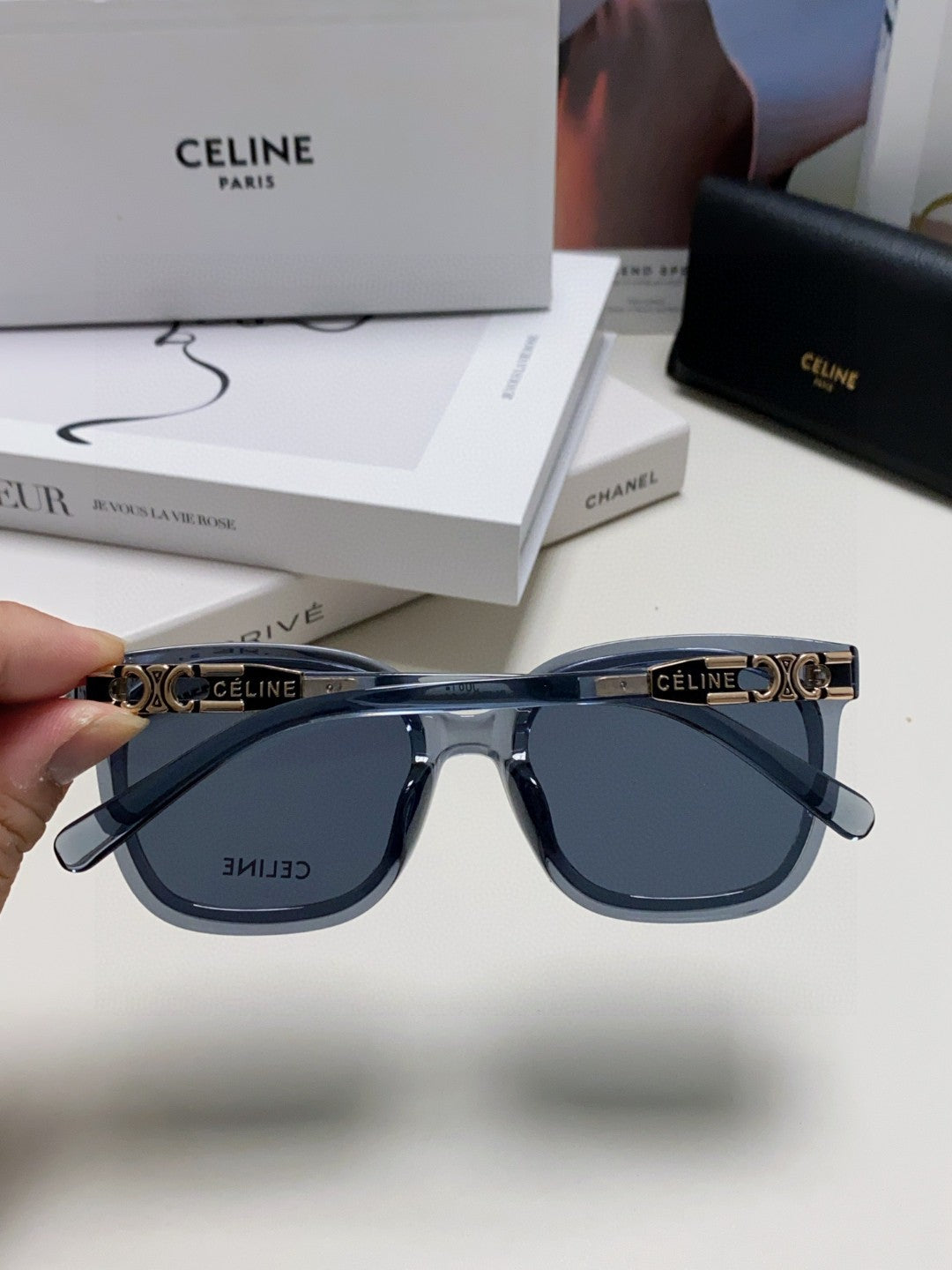 CELINE TRIOMPHE SUNGLASSES 573249 IN NAVY BLUE ACETATE METAL LOGO