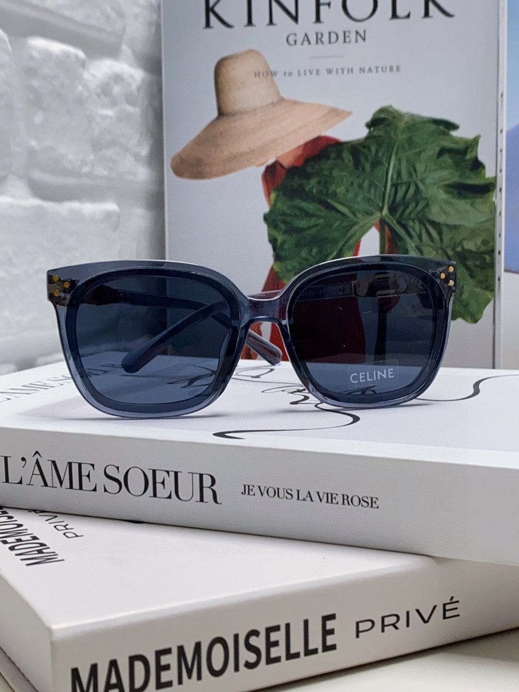 CELINE TRIOMPHE SUNGLASSES 573249 IN NAVY BLUE ACETATE METAL LOGO