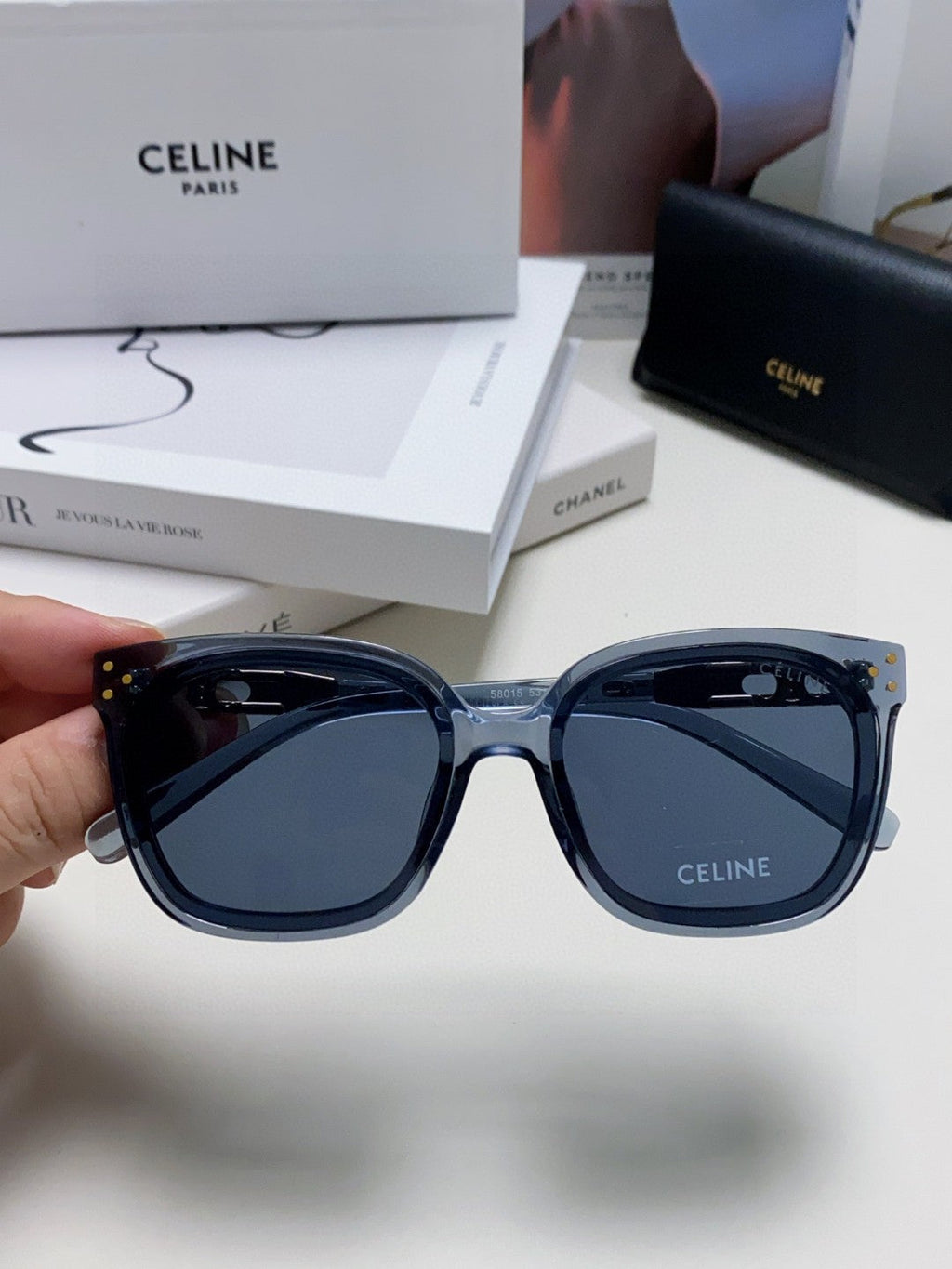 CELINE TRIOMPHE SUNGLASSES 573249 IN NAVY BLUE ACETATE METAL LOGO