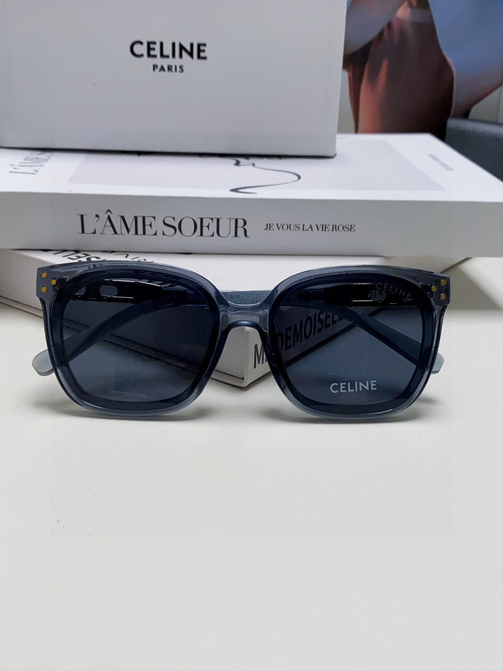 CELINE TRIOMPHE SUNGLASSES 573249 IN NAVY BLUE ACETATE METAL LOGO