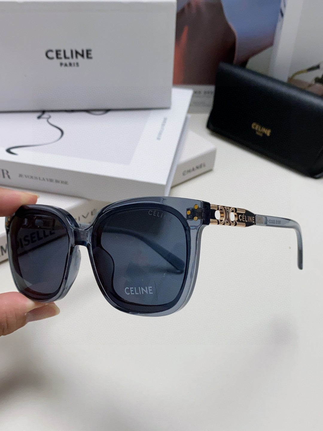 CELINE TRIOMPHE SUNGLASSES 573249 IN NAVY BLUE ACETATE METAL LOGO