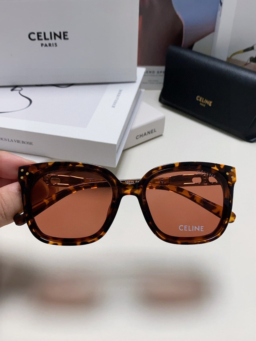 CELINE TRIOMPHE SUNGLASSES 573251 IN HAVANA ACETATE METAL LOGO
