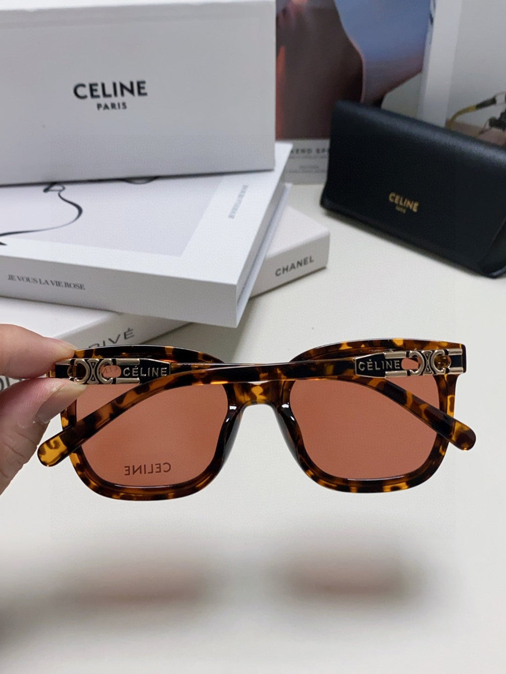 CELINE TRIOMPHE SUNGLASSES 573251 IN HAVANA ACETATE METAL LOGO
