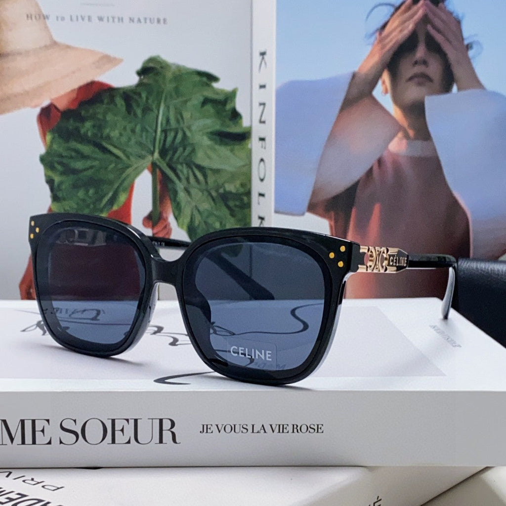 CELINE TRIOMPHE SUNGLASSES 573252 IN BLACK ACETATE METAL LOGO
