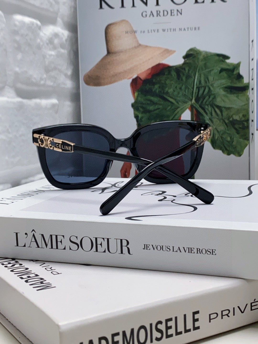 CELINE TRIOMPHE SUNGLASSES 573252 IN BLACK ACETATE METAL LOGO