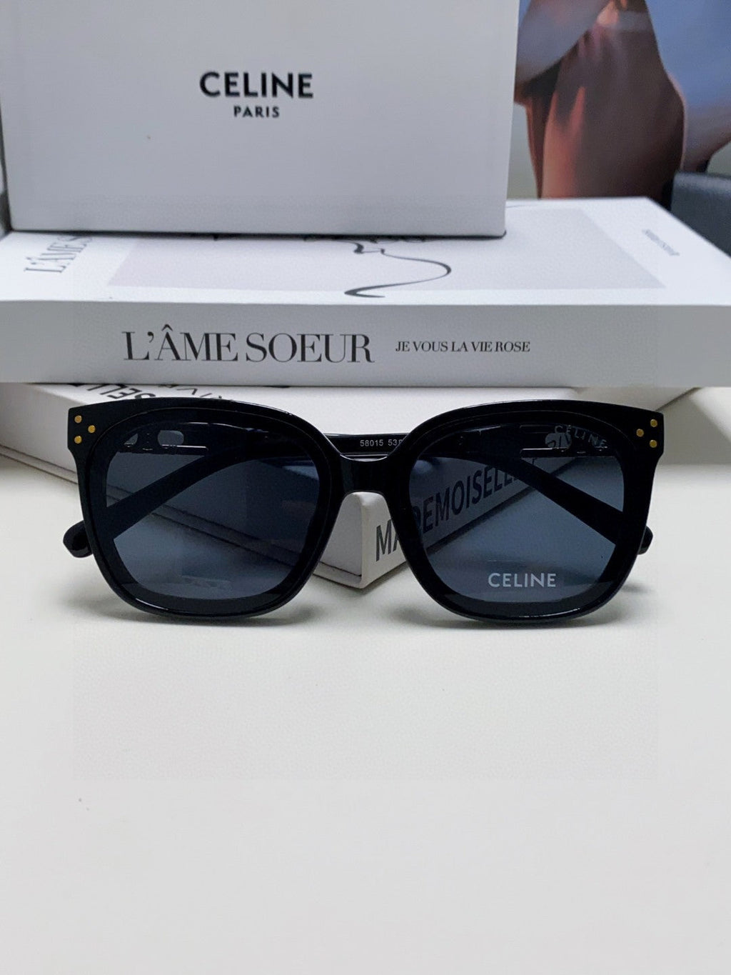 CELINE TRIOMPHE SUNGLASSES 573252 IN BLACK ACETATE METAL LOGO