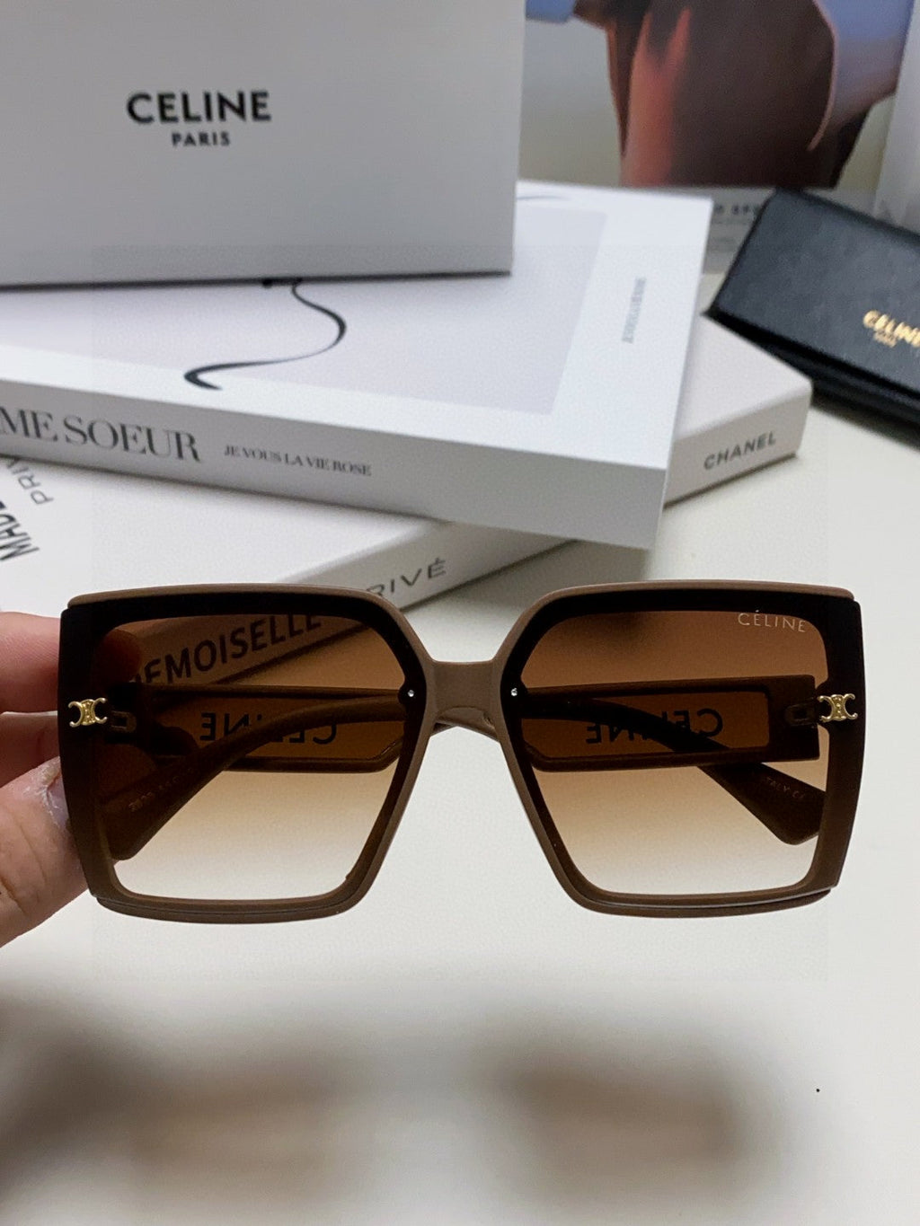 CELINE TRIOMPHE SUNGLASSES 573254 IN CAMEL ACETATE