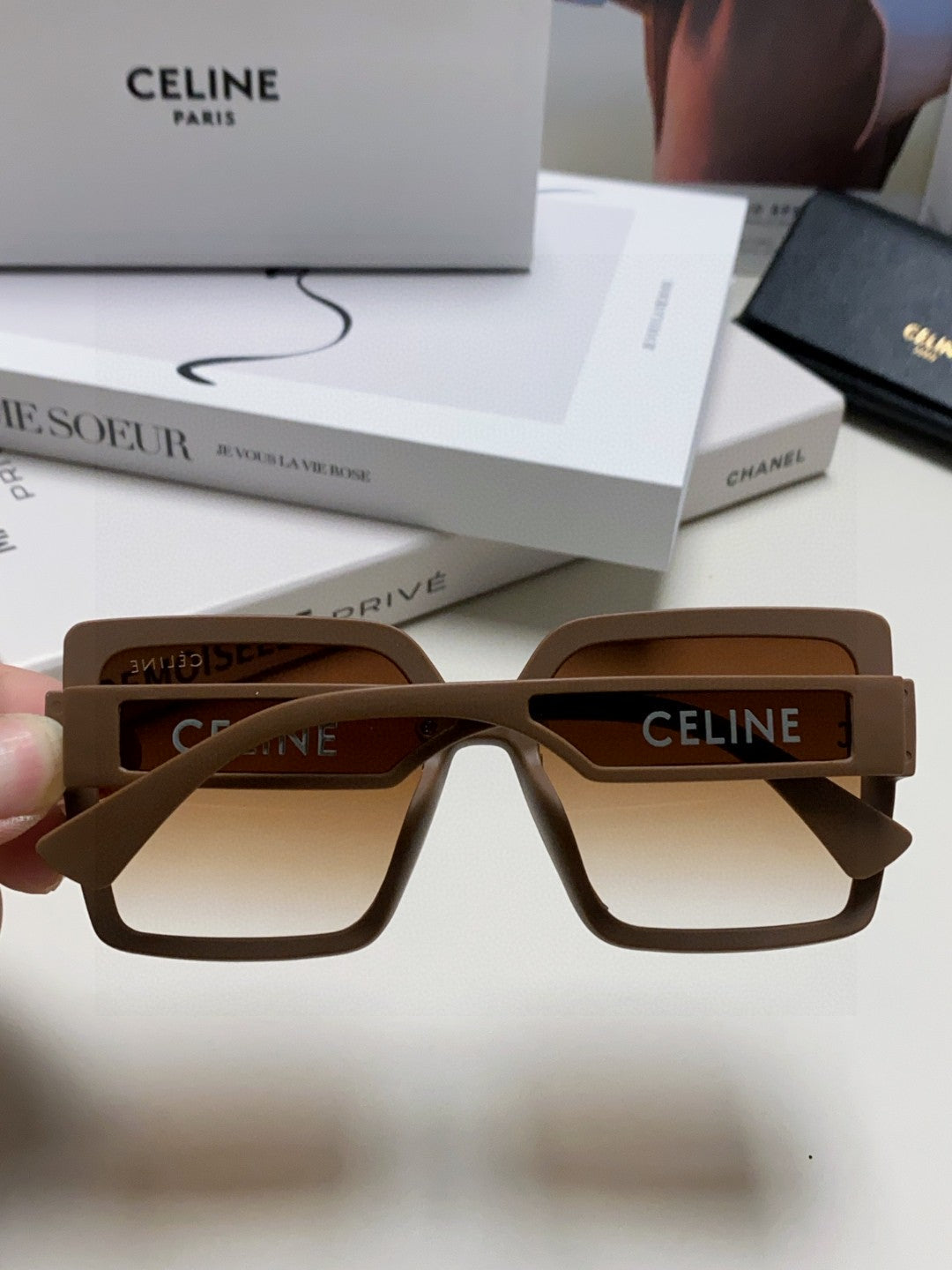 CELINE TRIOMPHE SUNGLASSES 573254 IN CAMEL ACETATE