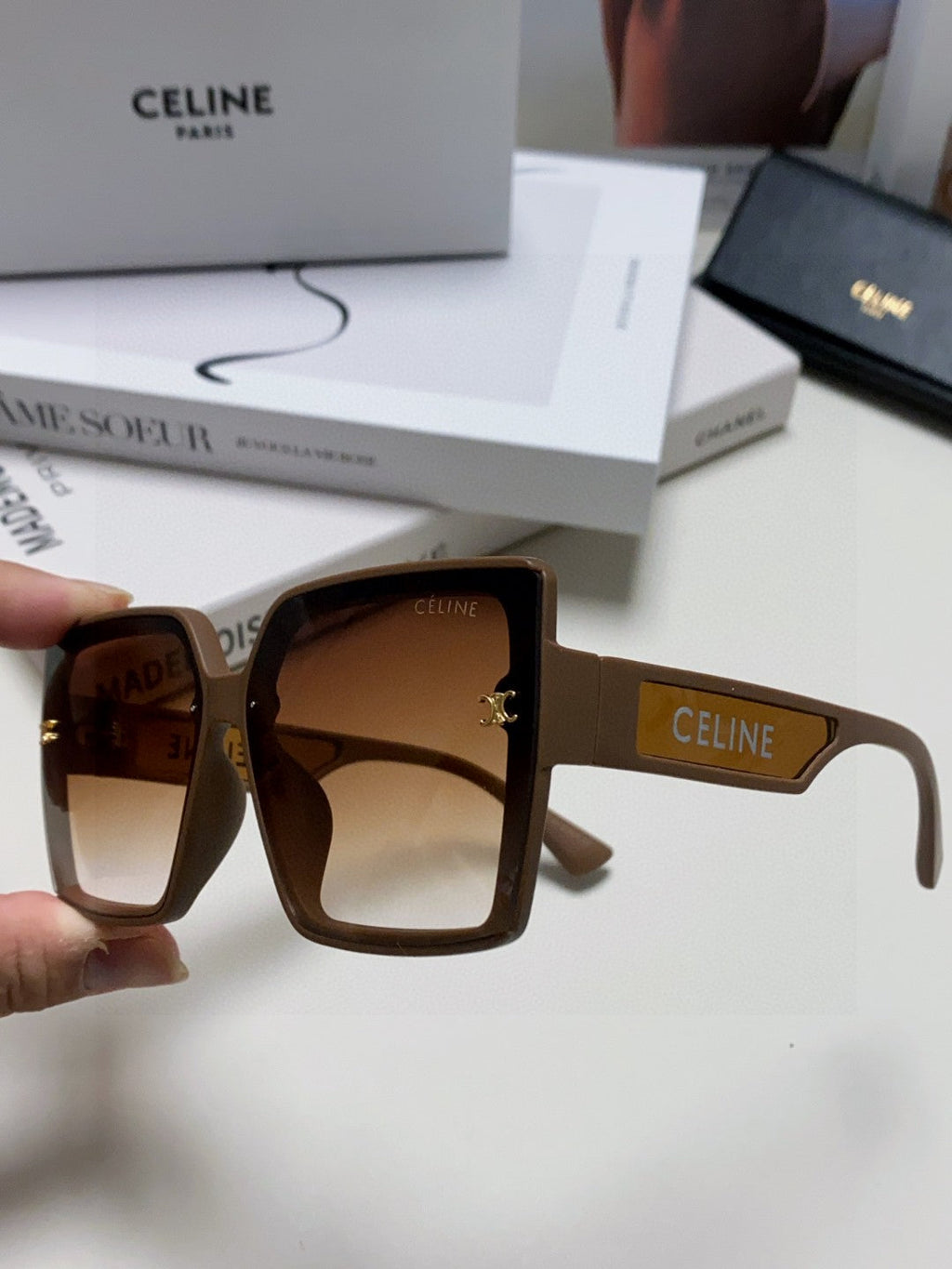CELINE TRIOMPHE SUNGLASSES 573254 IN CAMEL ACETATE