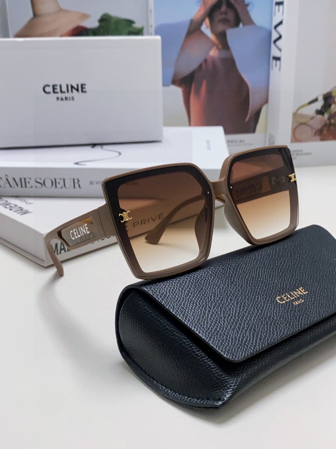 CELINE TRIOMPHE SUNGLASSES 573254 IN CAMEL ACETATE