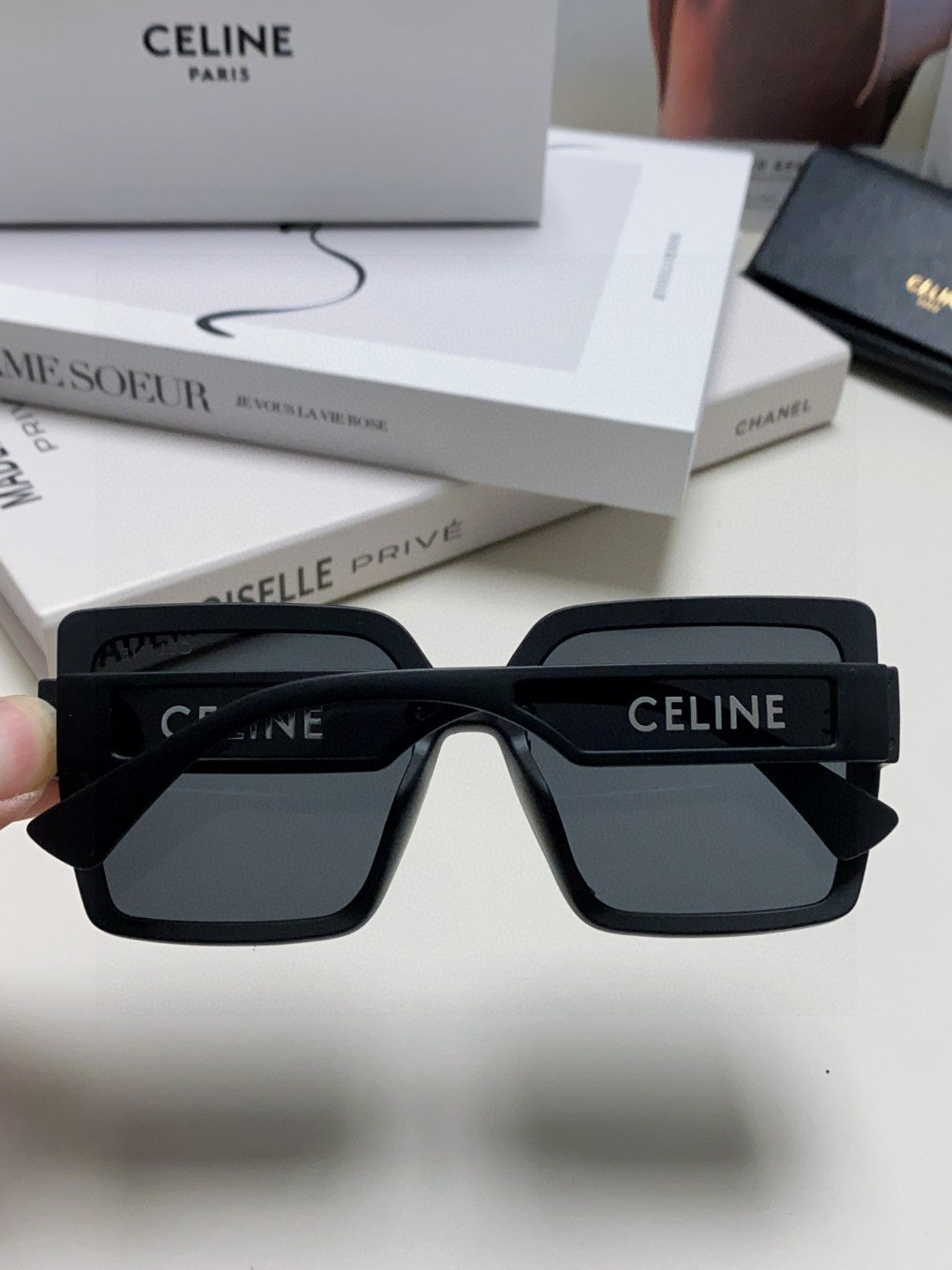 CELINE TRIOMPHE SUNGLASSES 573256 IN BLACK ACETATE
