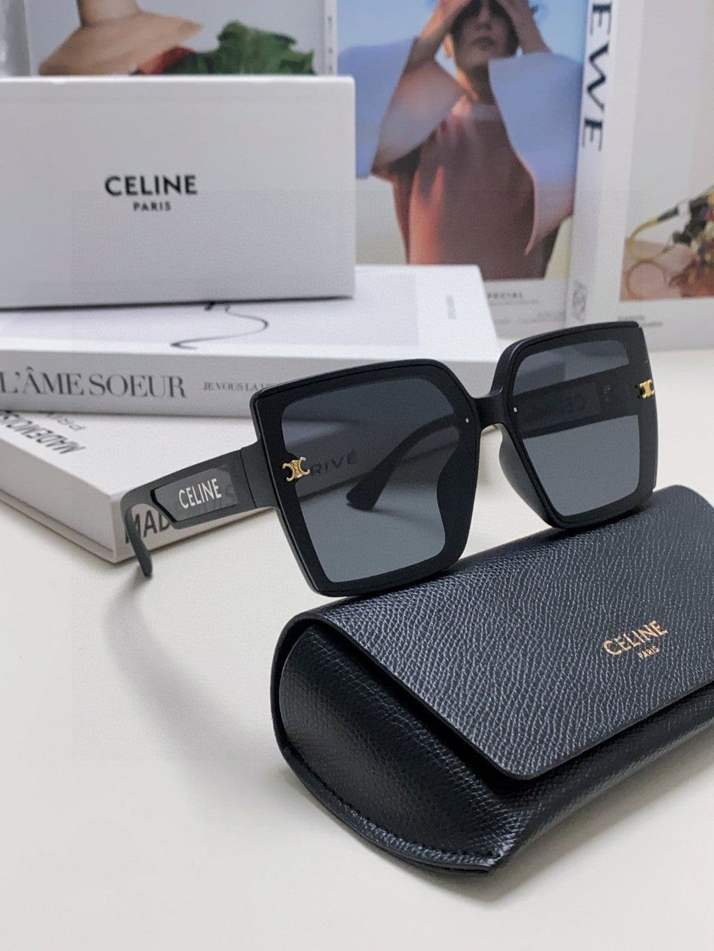 CELINE TRIOMPHE SUNGLASSES 573256 IN BLACK ACETATE