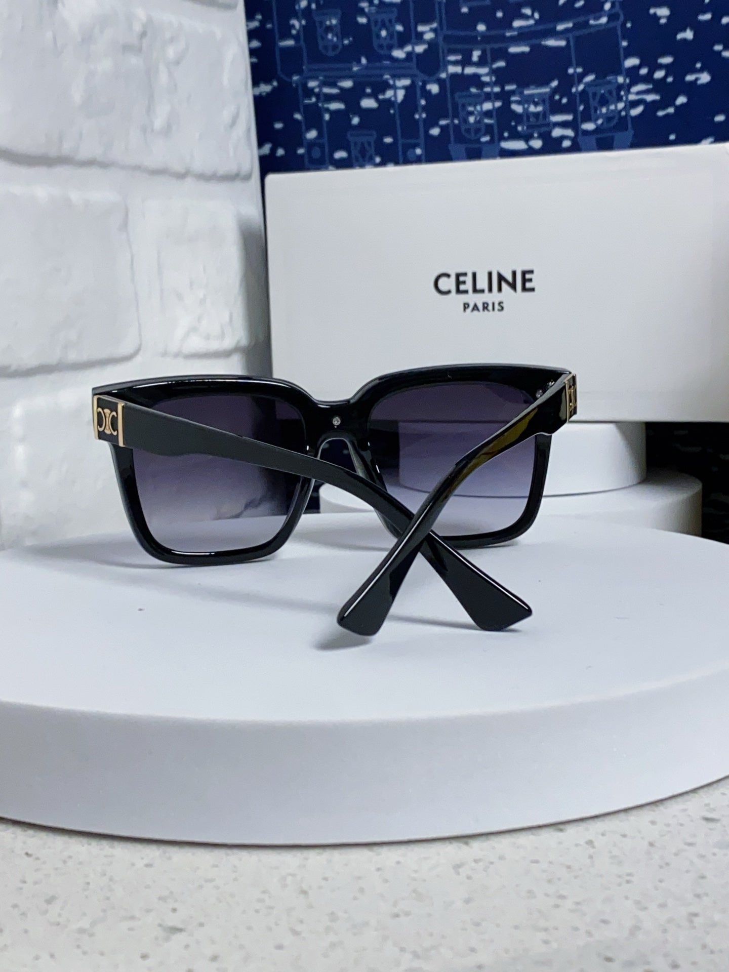 CELINE TRIOMPHE SUNGLASSES 548636 IN BLACK ACETATE GRADIENT SMOKE LENSES