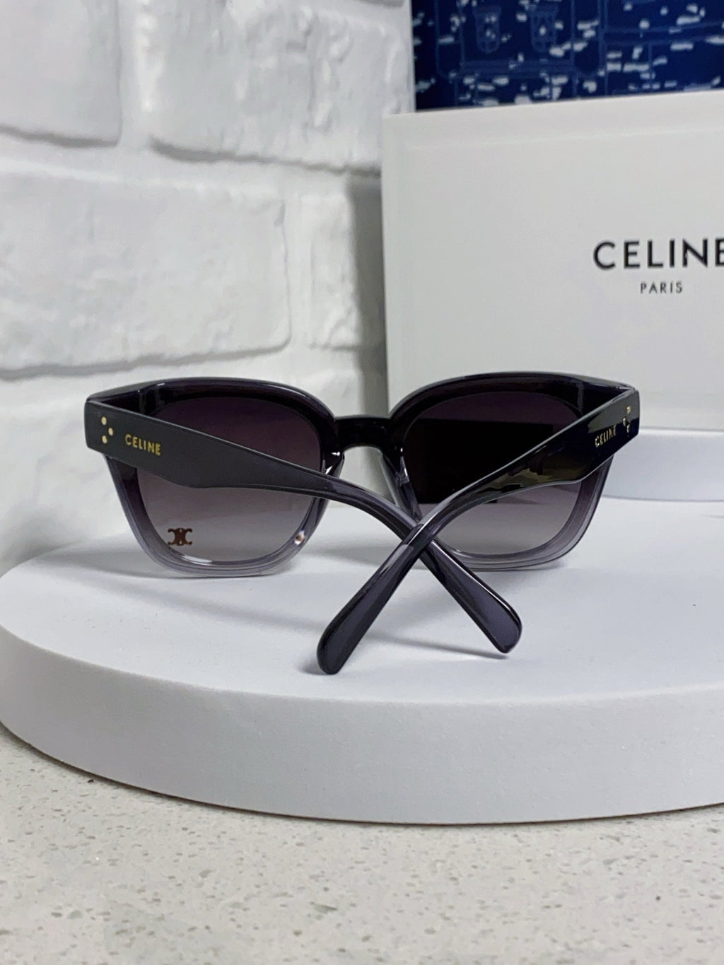 CELINE SQUARE SUNGLASS 575843 IN BLACK ACETATE GRADIENT SMOKE LENSES