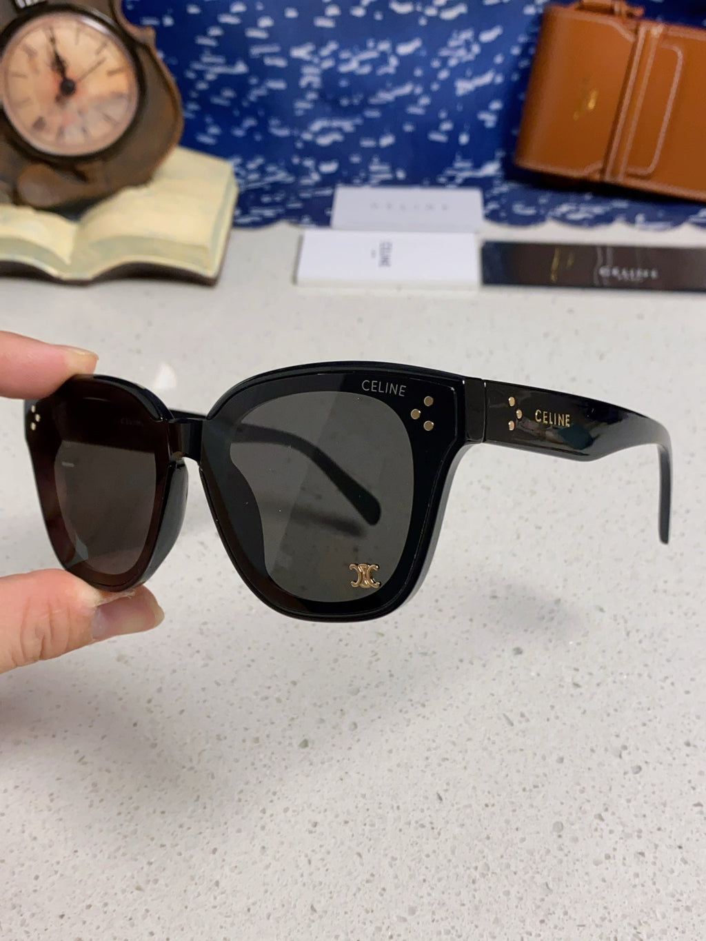 CELINE SQUARE SUNGLASS 575845 IN BLACK ACETATE BLACK LENSES